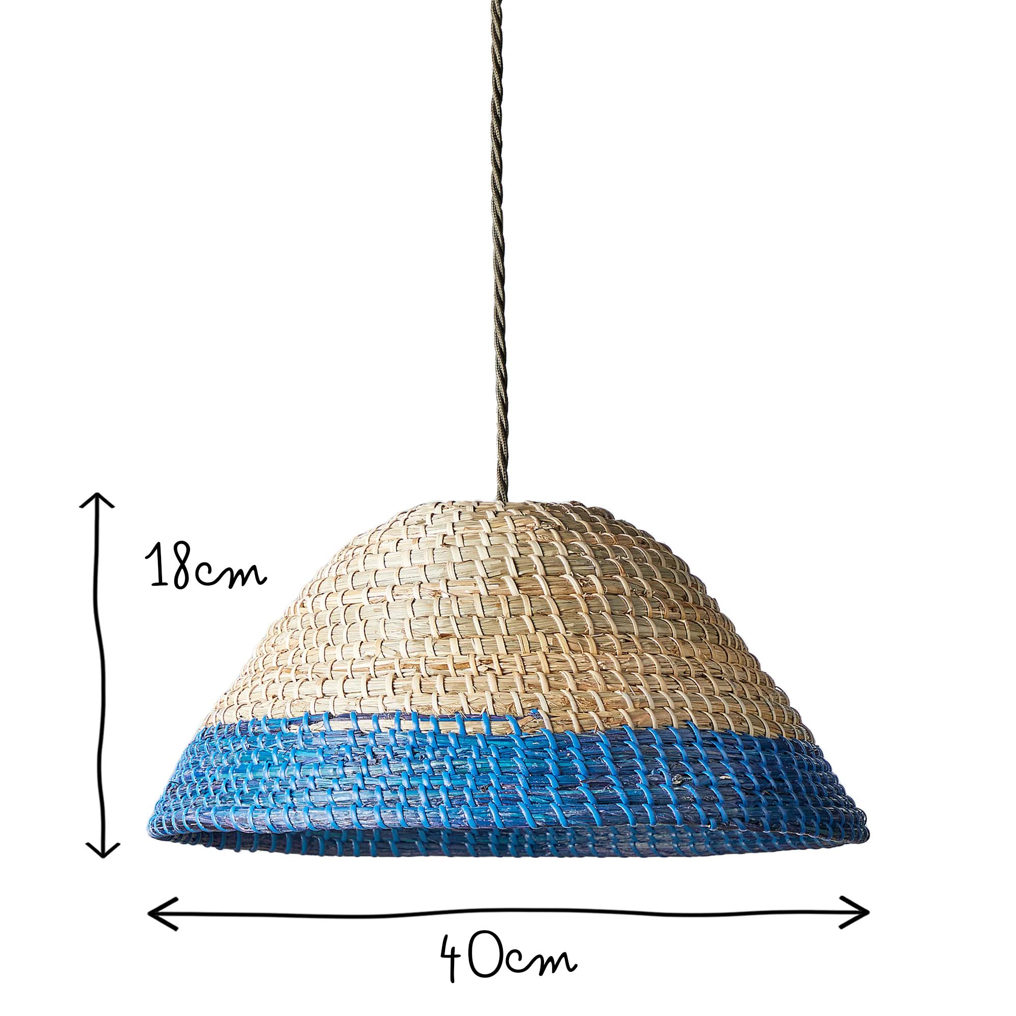 Pulpo pendant shade in natural seagrass with turquoise stripe - Image 6