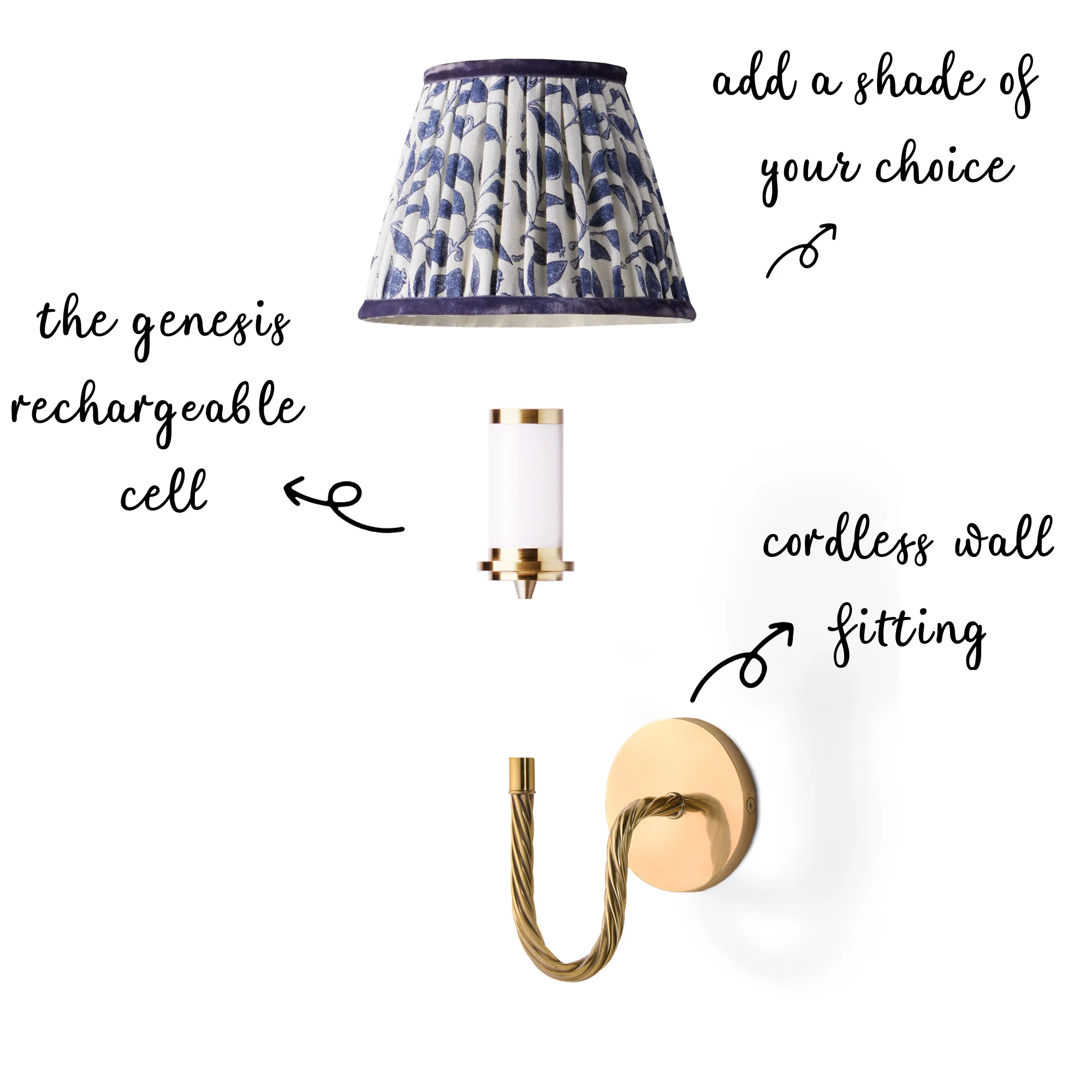 Quingo rechargeable wall fitting in brass - Image 3