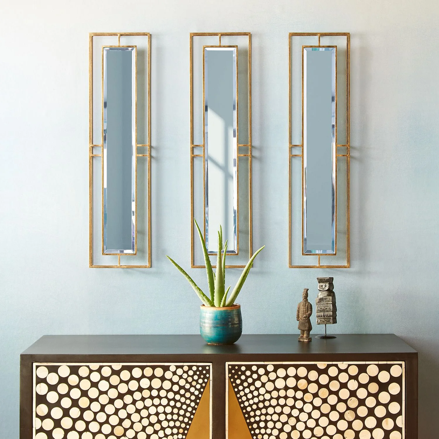 Rectangular necklace link mirror in antique gold