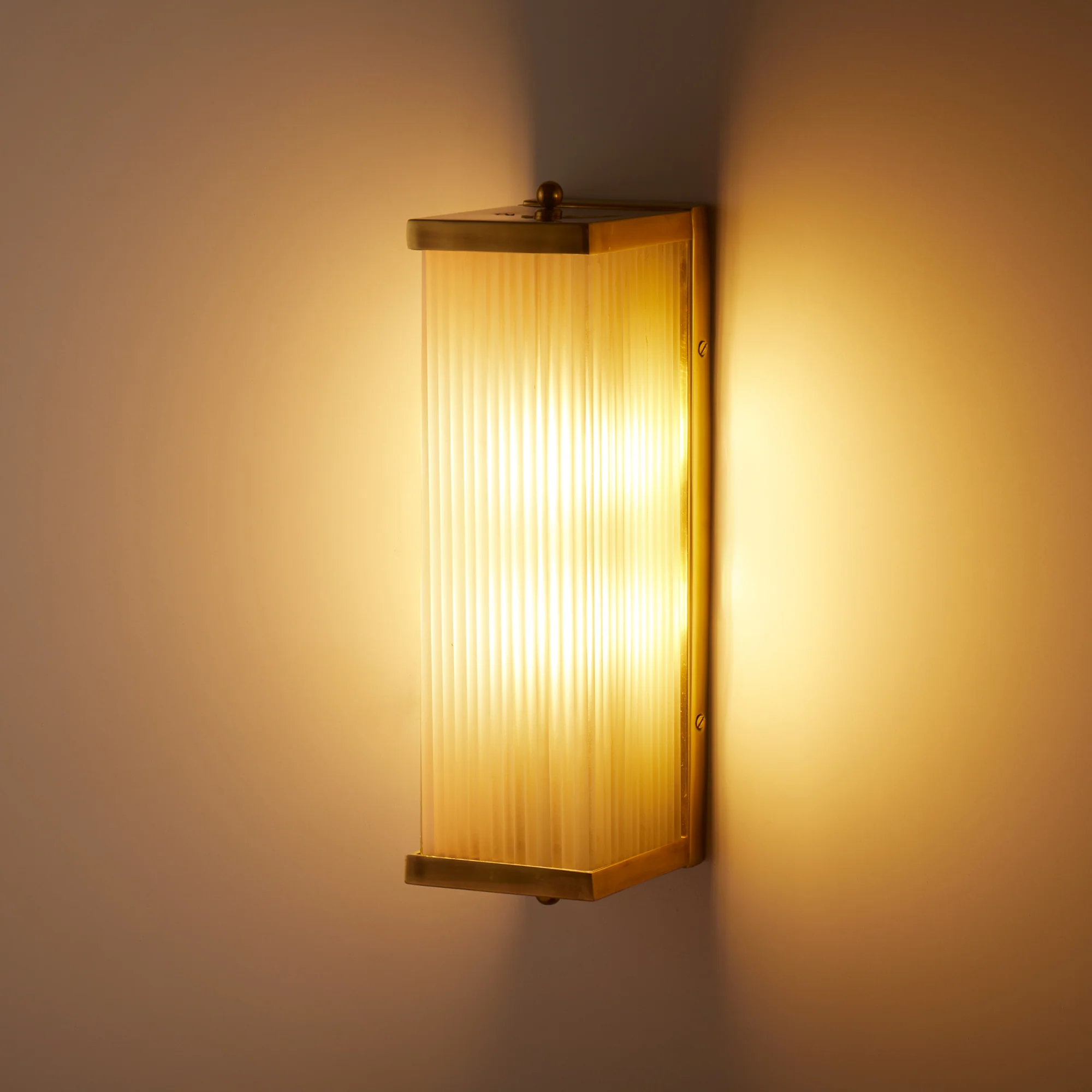 Rectangular Roddy IP44 rated wall light in brass and frosted glass - Image 3