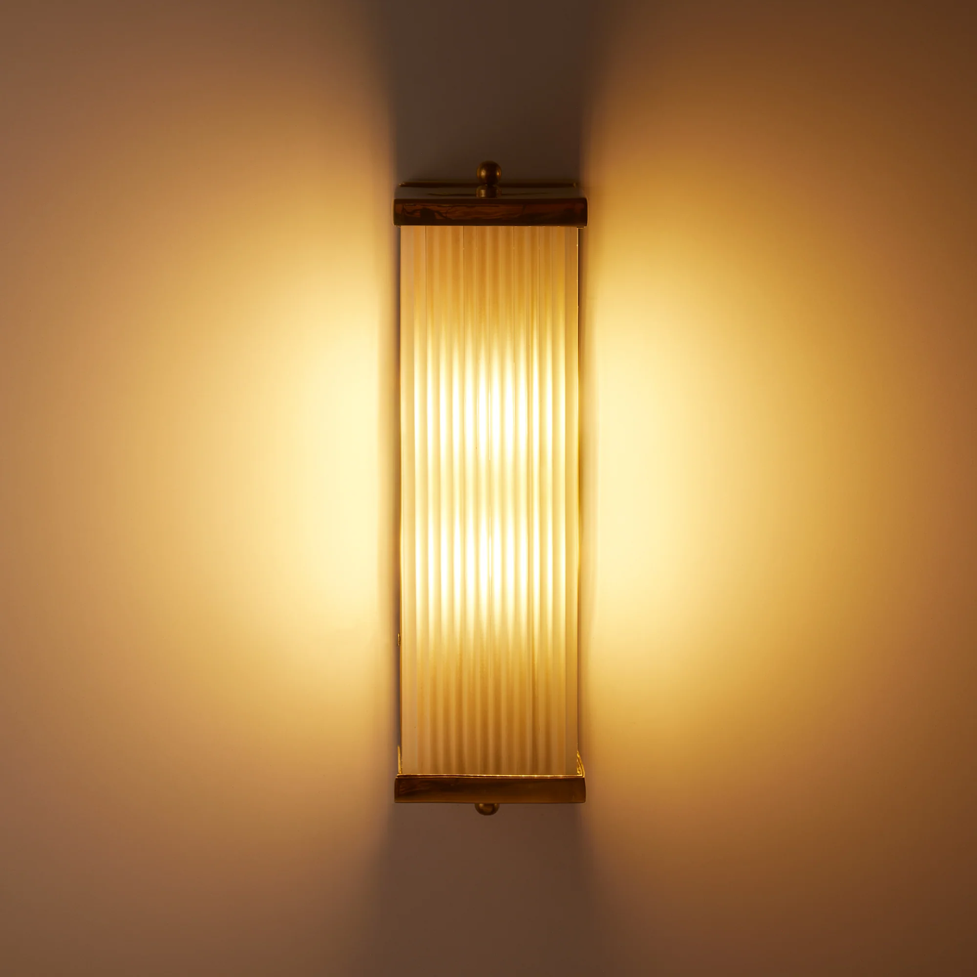 Rectangular Roddy IP44 rated wall light in brass and frosted glass - Image 8