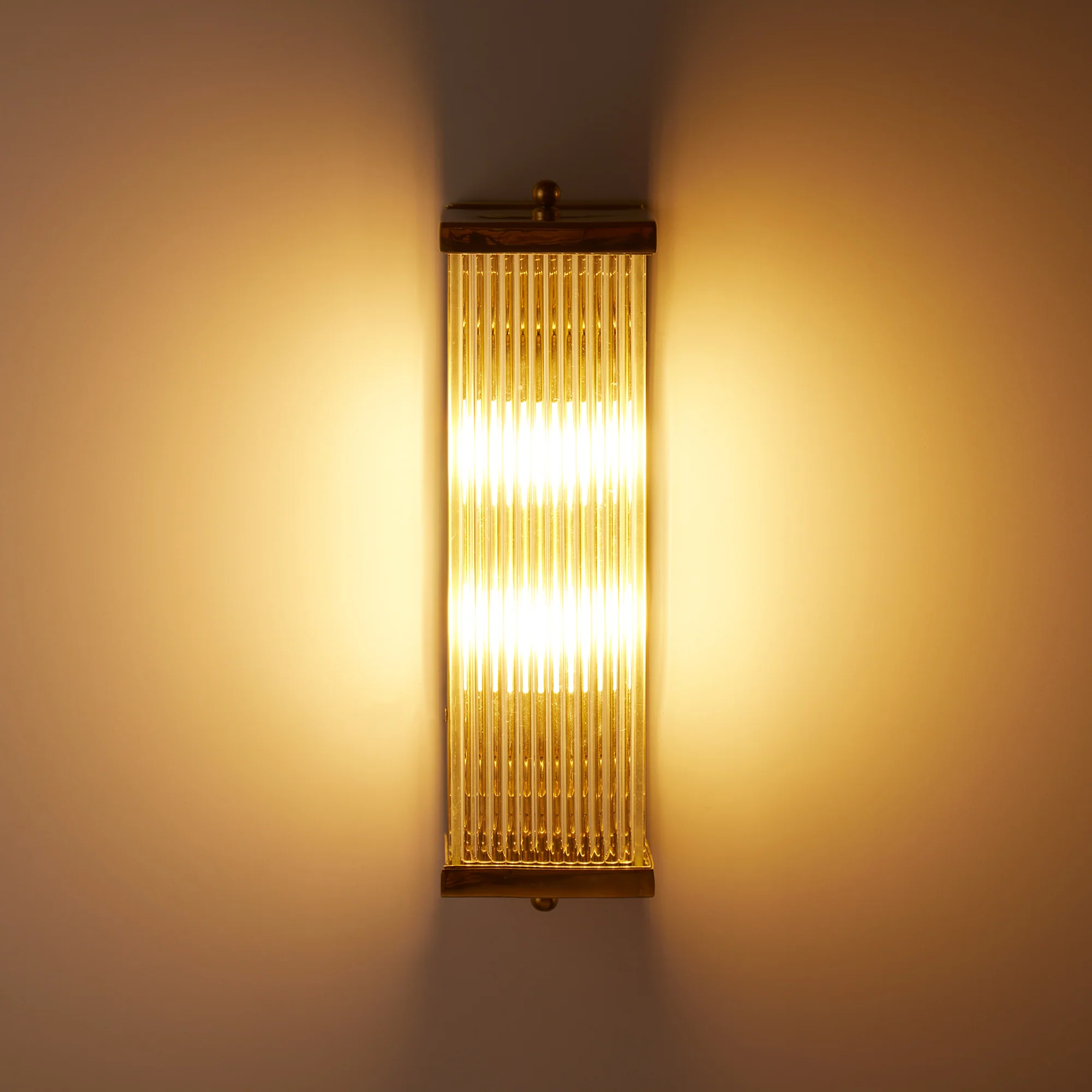 Rectangular Roddy IP44 rated wall light in brass and glass - Image 8