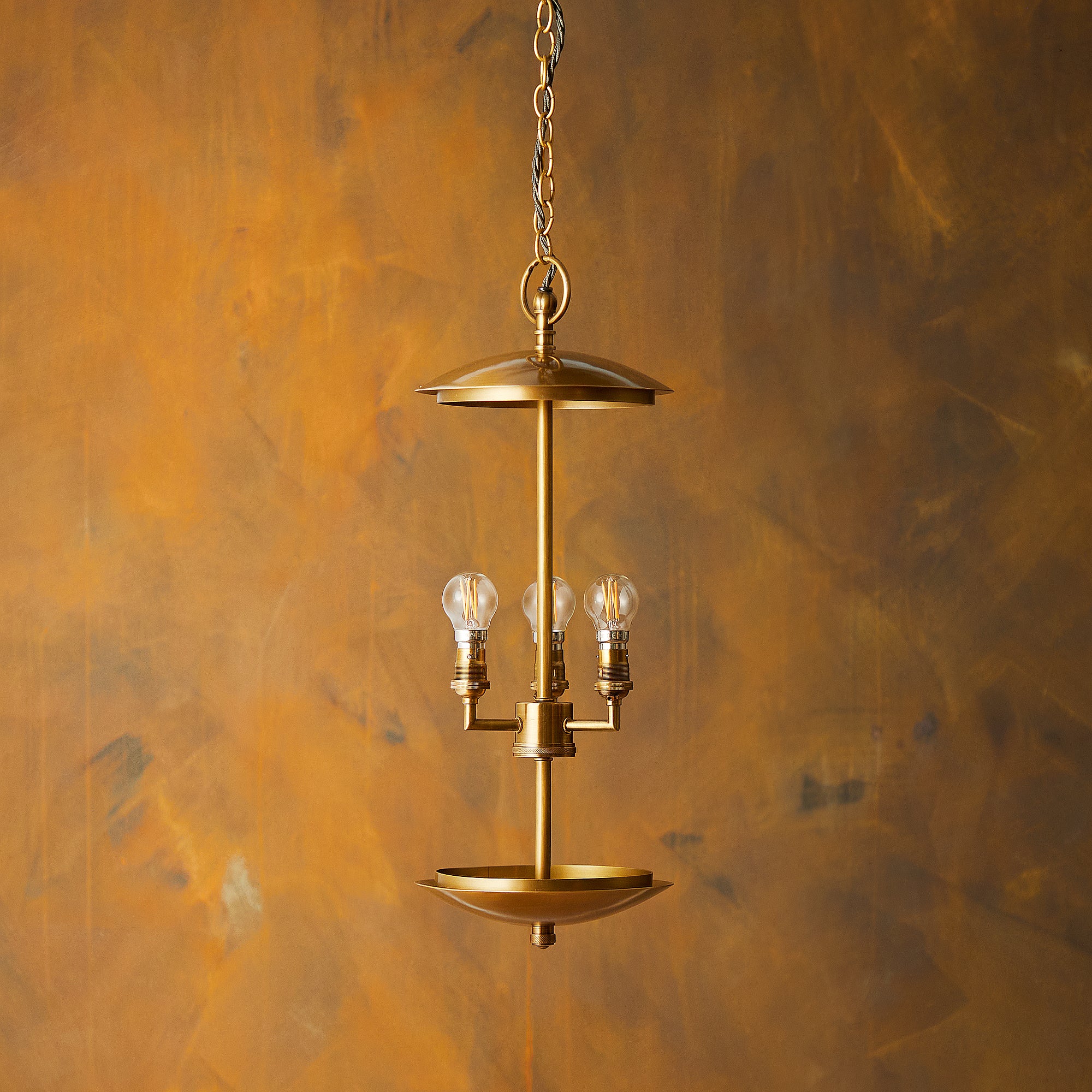 Regular holophane pendant light with clear glass and brass fitting - Image 15