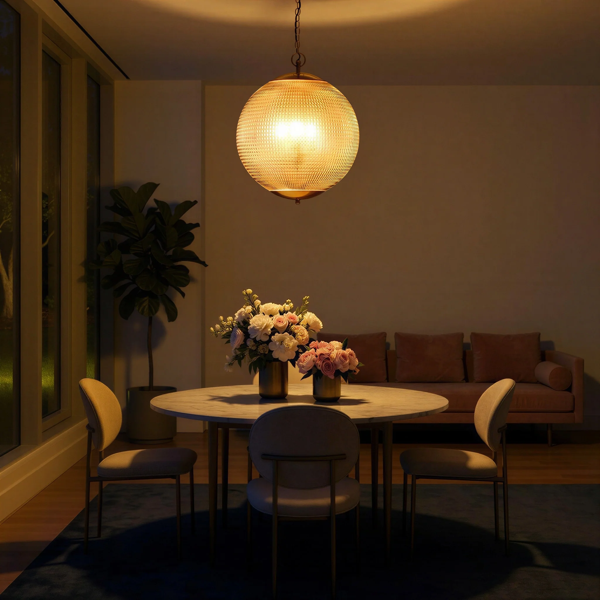 Regular holophane pendant light with clear glass and brass fitting - Image 6