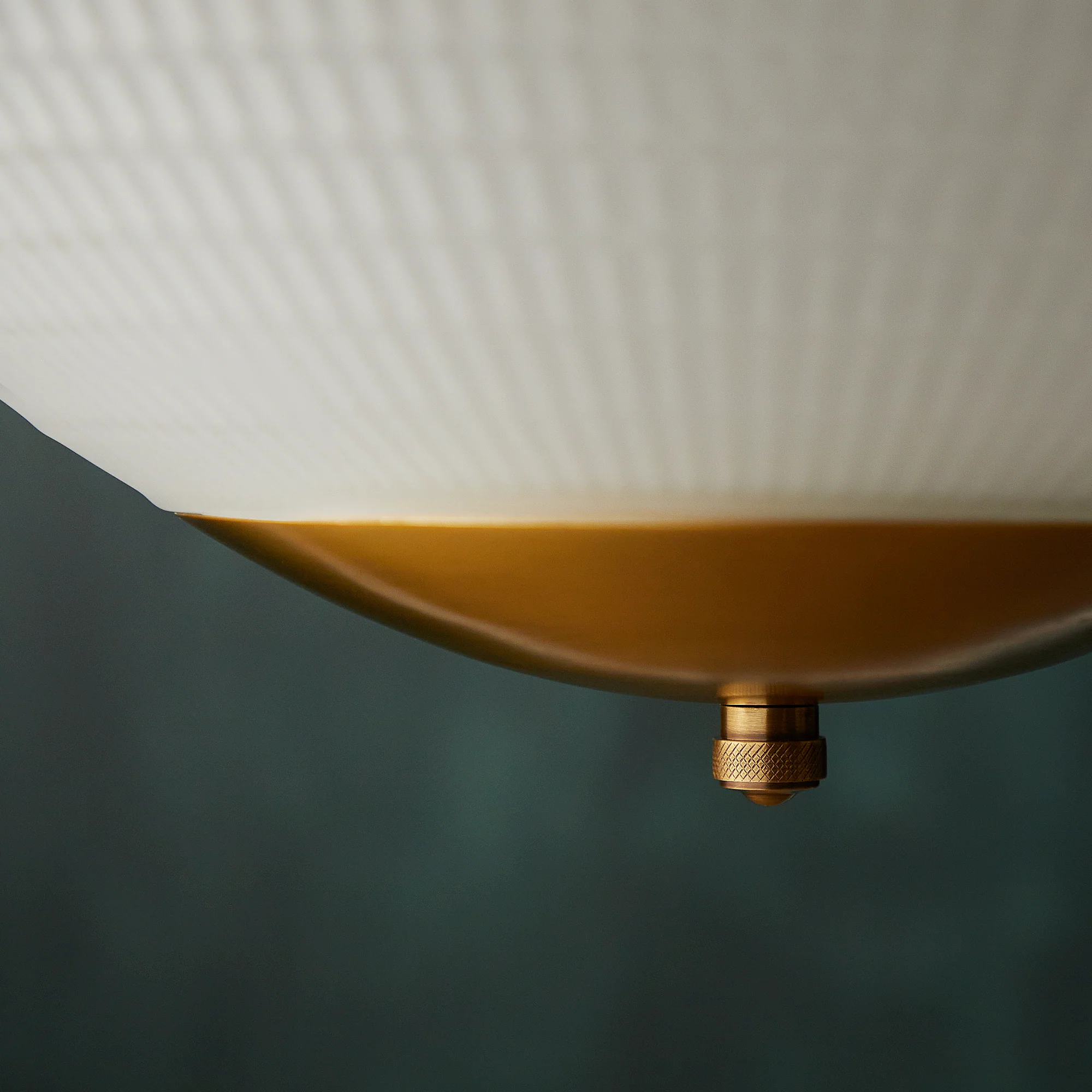 Regular holophane pendant light with frosted glass and brass fitting - Image 4