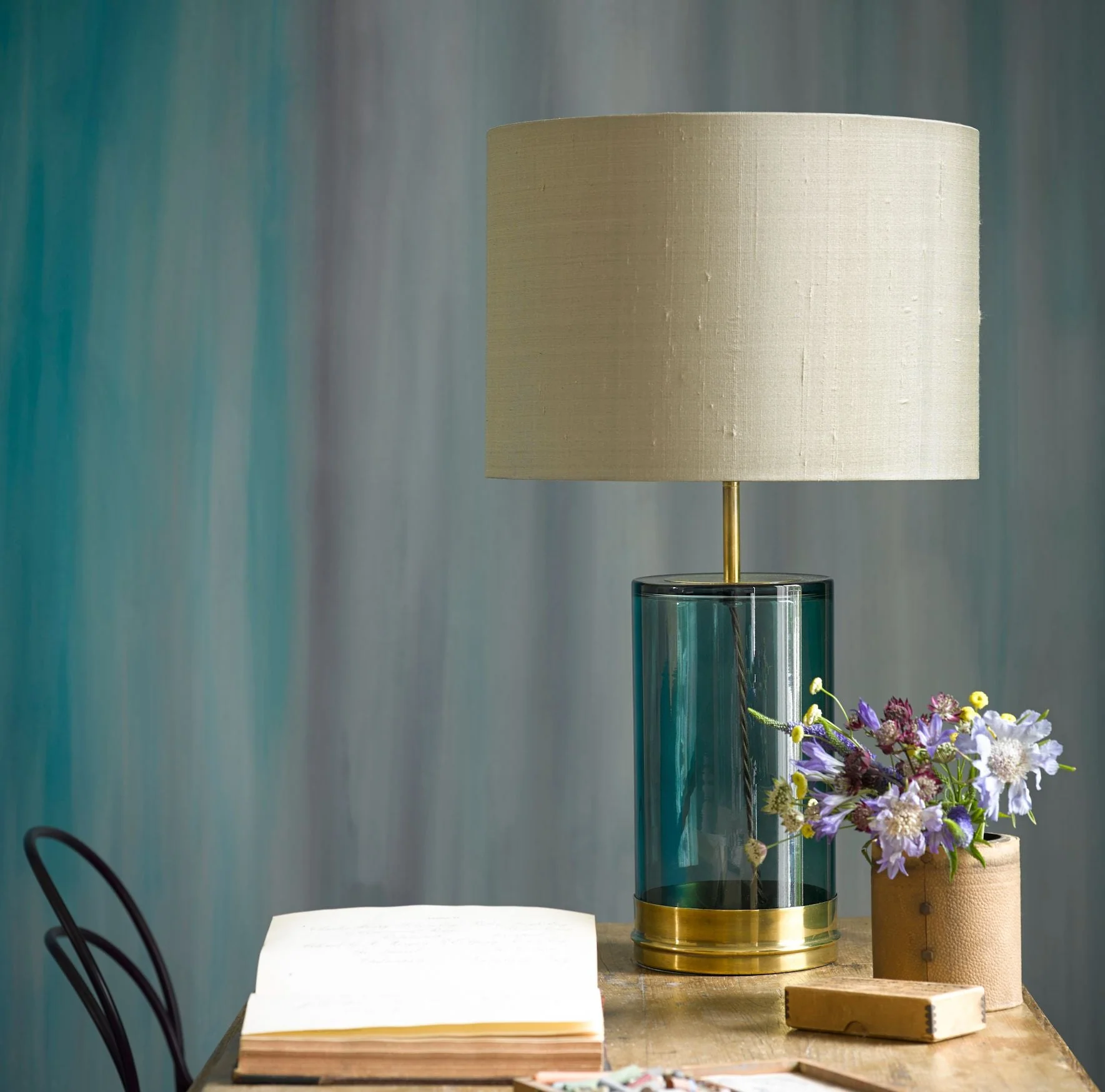 Regular Wisteria table lamp in bluey green glass - Image 9
