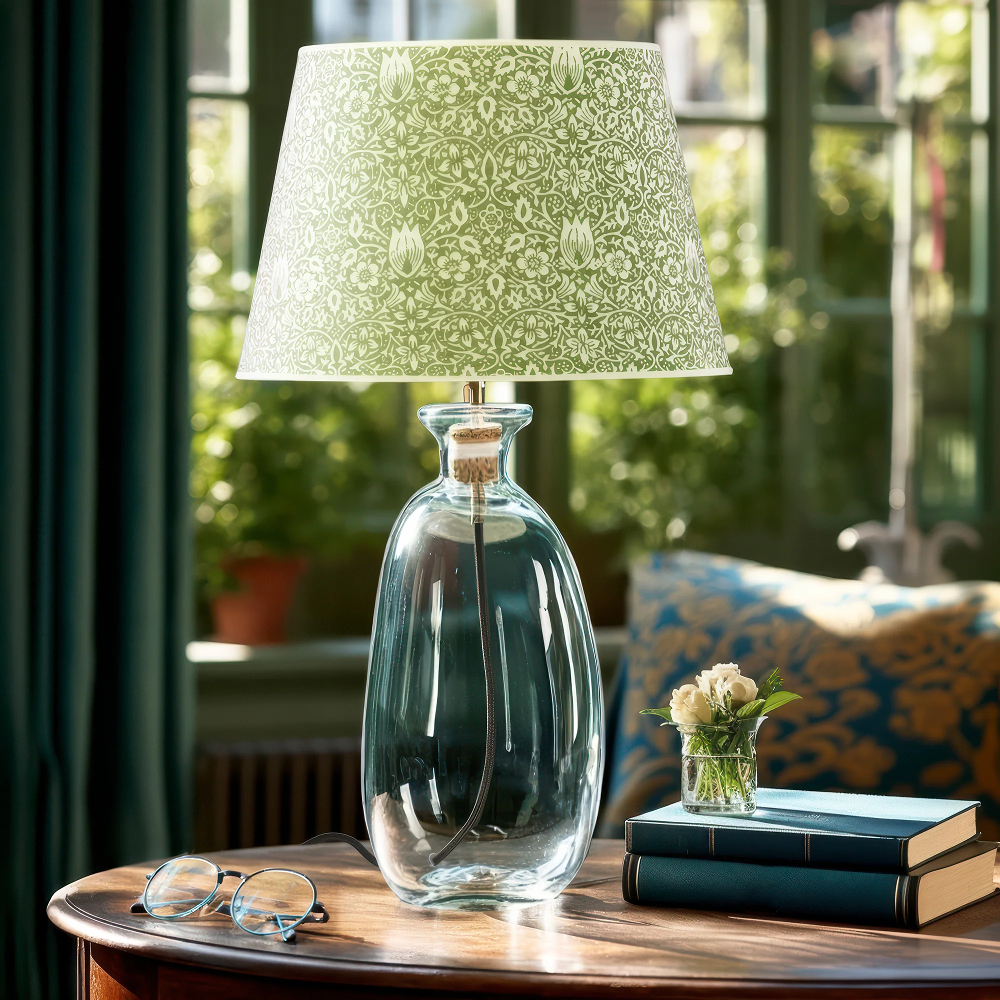Regular Wobble bottle table lamp in blue hammered glass