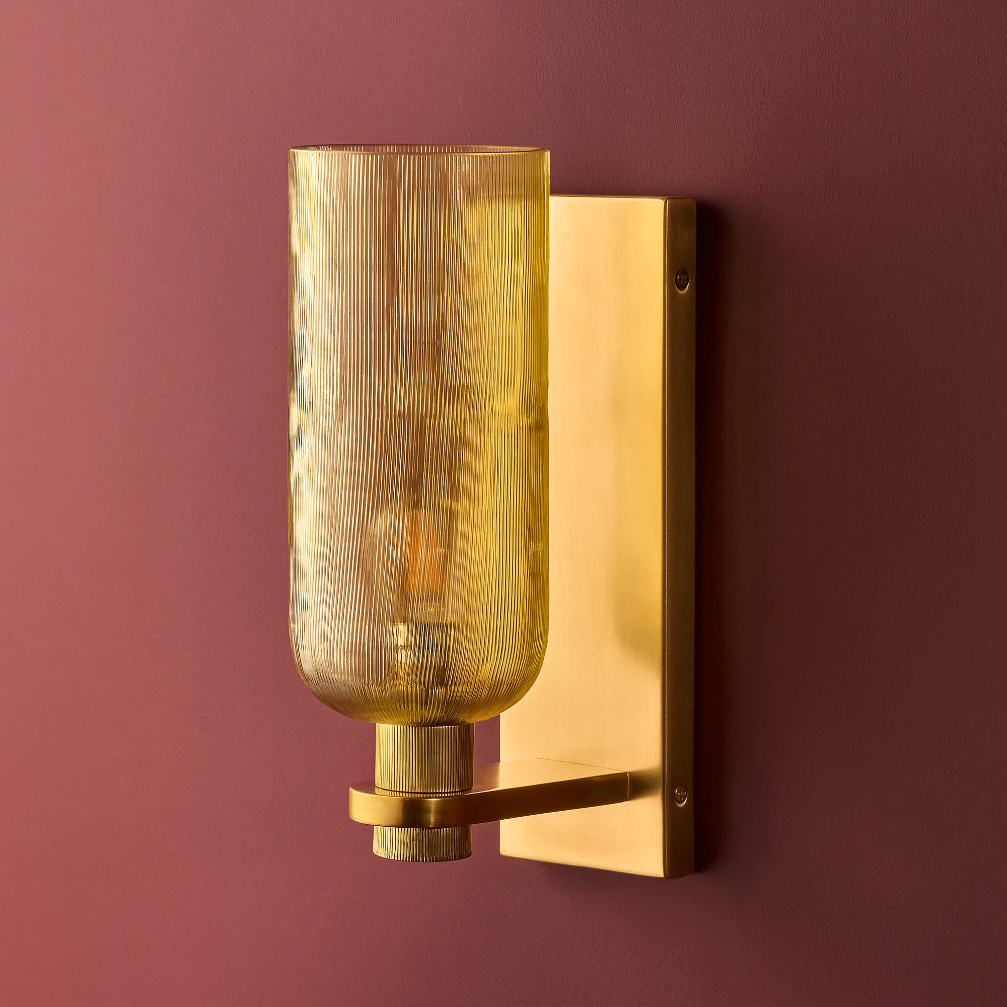 Riven wall light in etched glass and brass