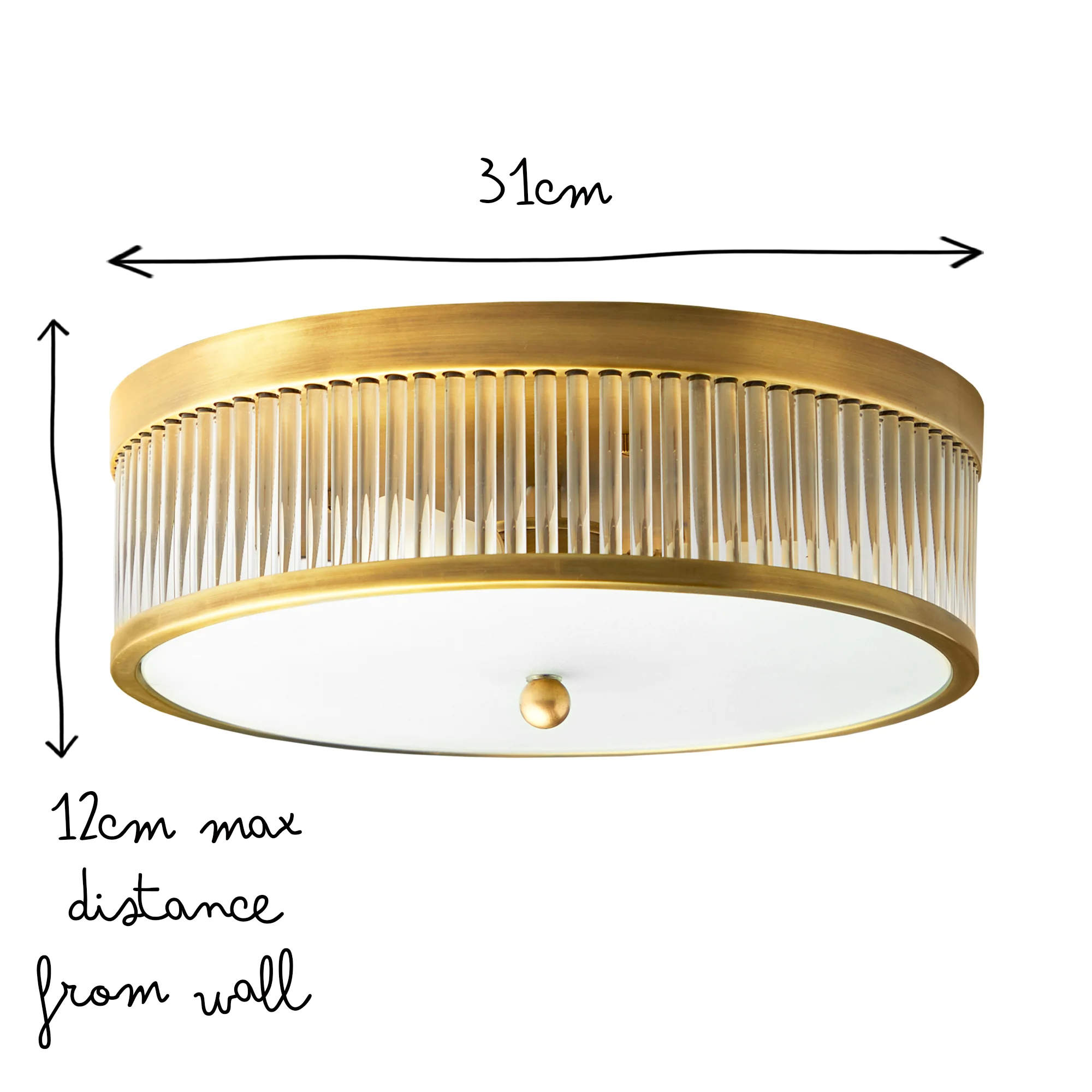 Round Roddy IP44 flush ceiling light in antique brass and clear glass - Image 12