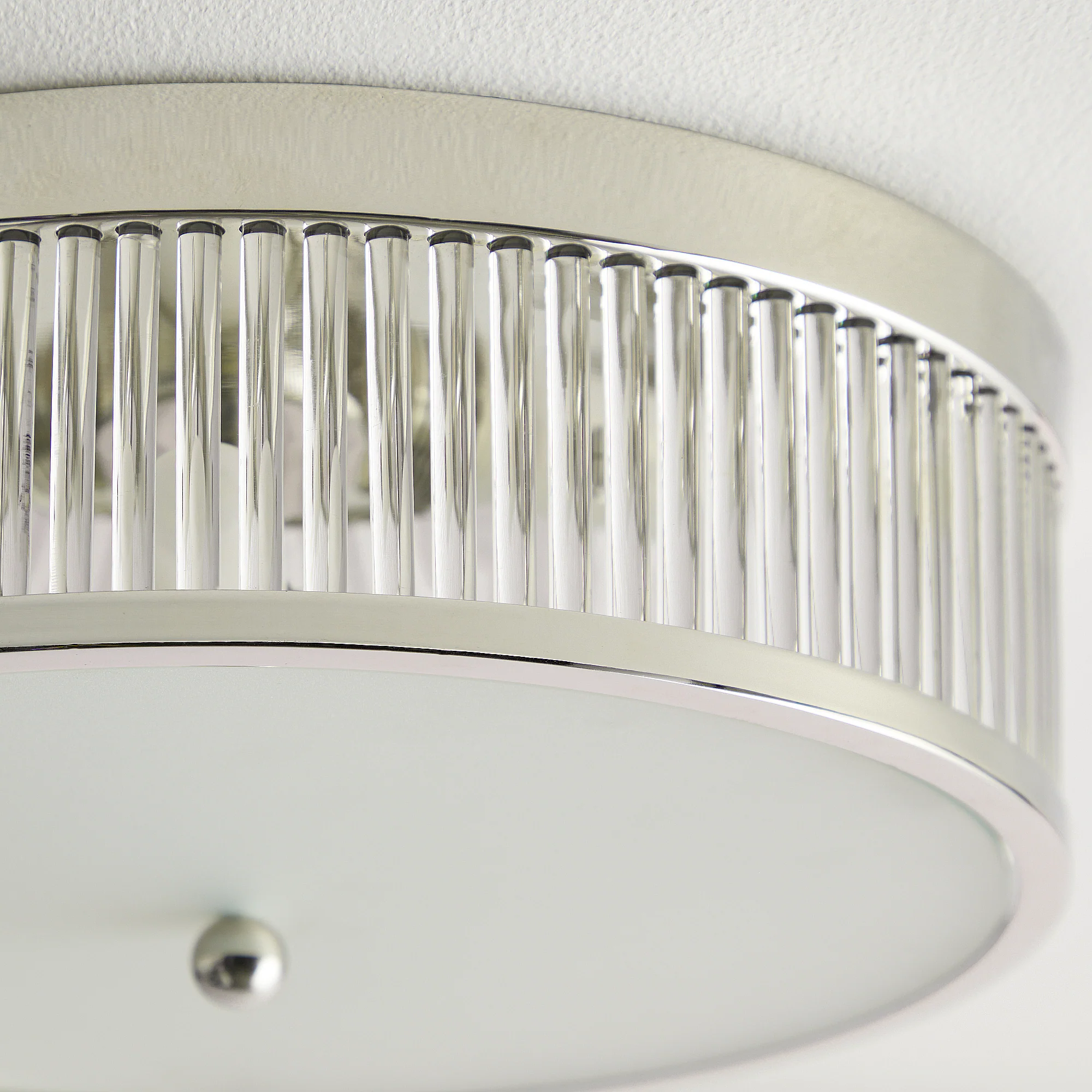 Round Roddy IP44 flush ceiling light in Nickel and clear glass - Image 3
