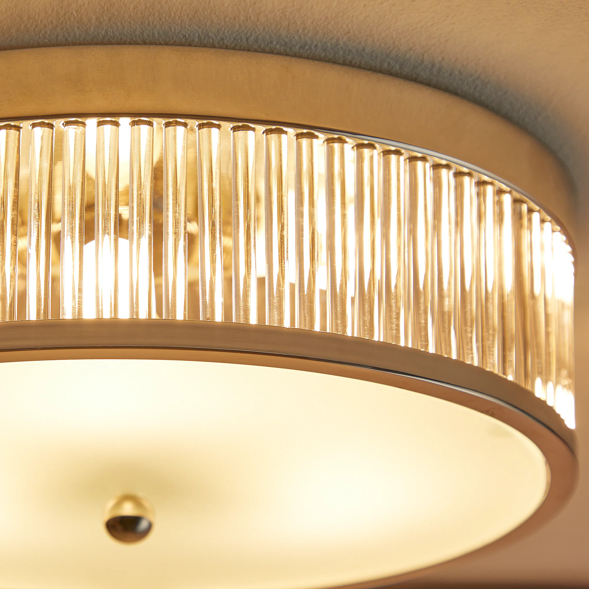 Round Roddy IP44 flush ceiling light in Nickel and clear glass - Image 4