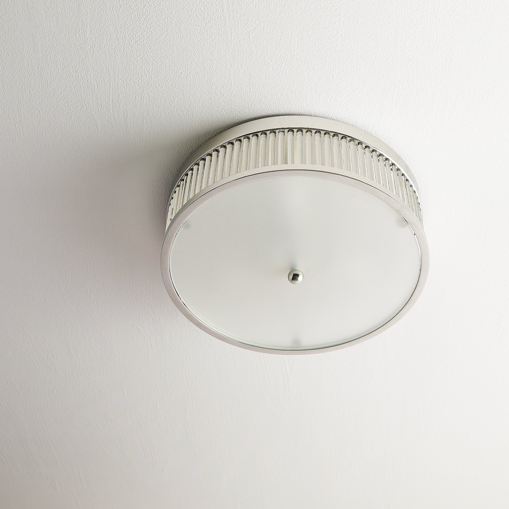 Round Roddy IP44 flush ceiling light in Nickel and clear glass - Image 7