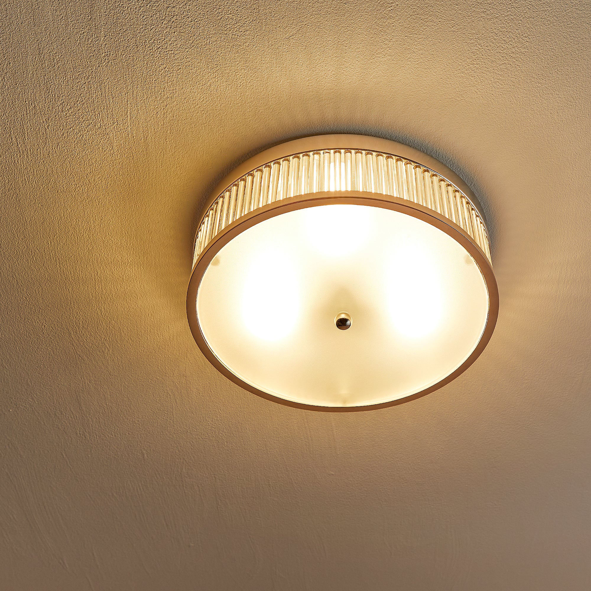 Round Roddy IP44 flush ceiling light in Nickel and clear glass - Image 8