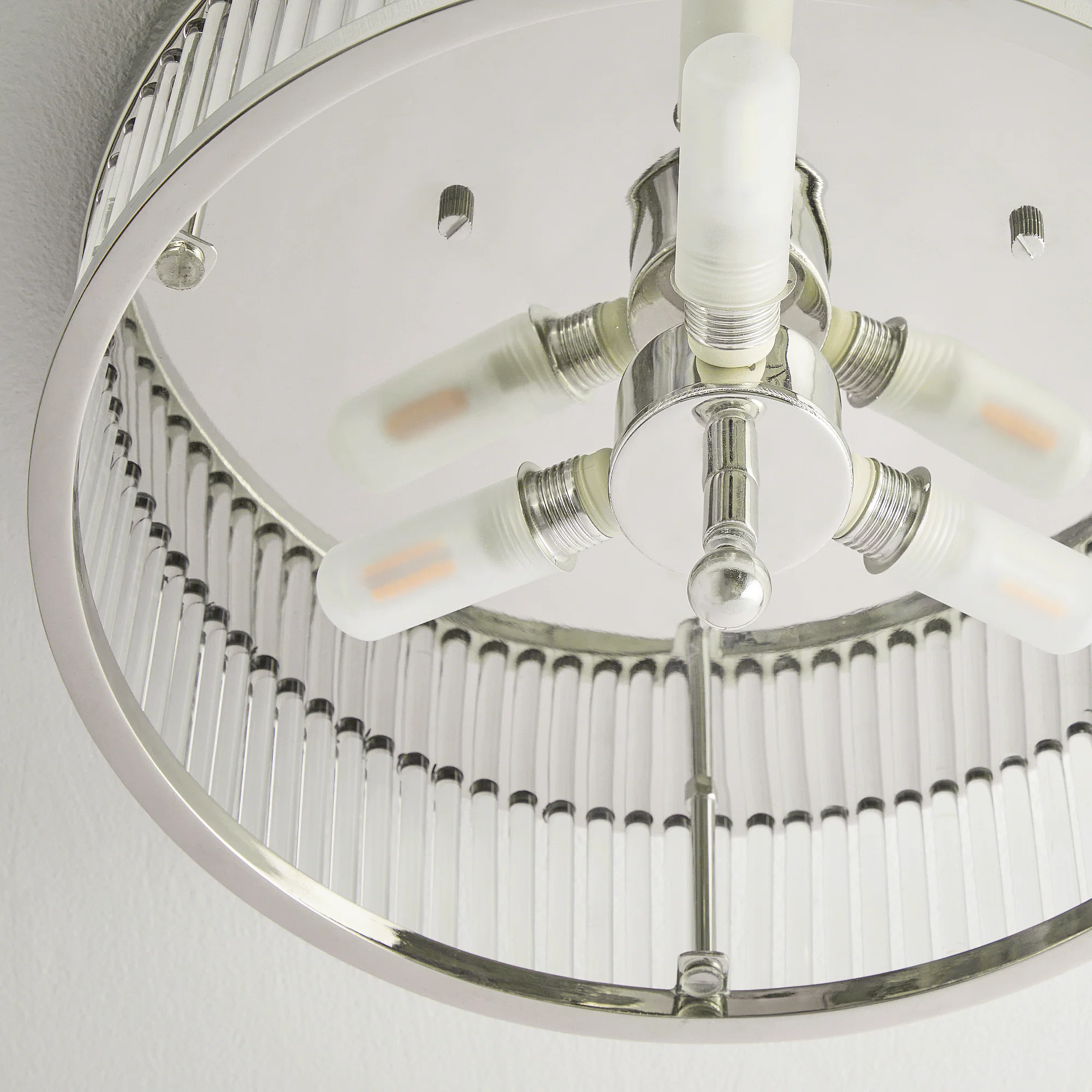 Round Roddy IP44 flush ceiling light in Nickel and clear glass - Image 9