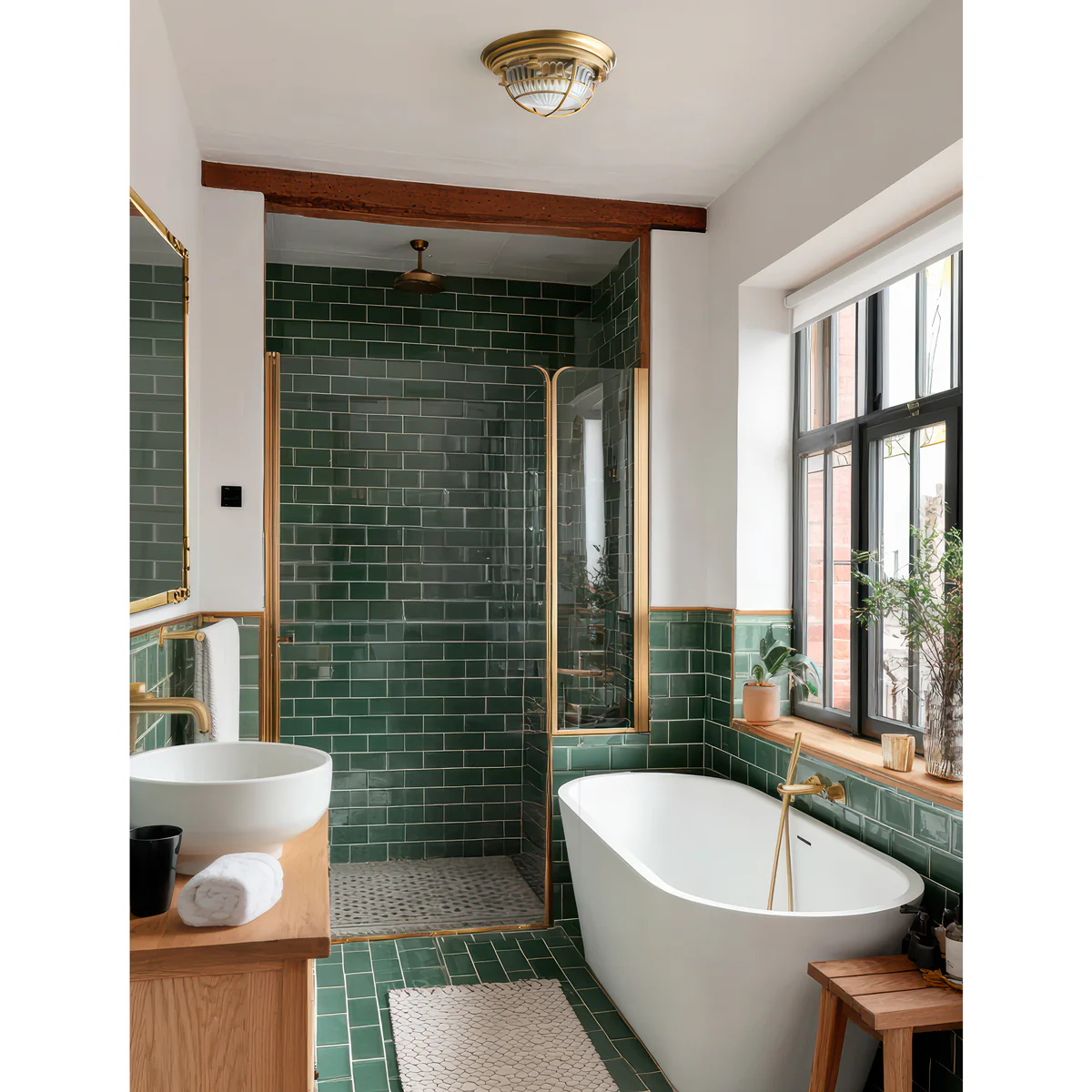 Saturina IP54 flush light in brass and glass - Image 7