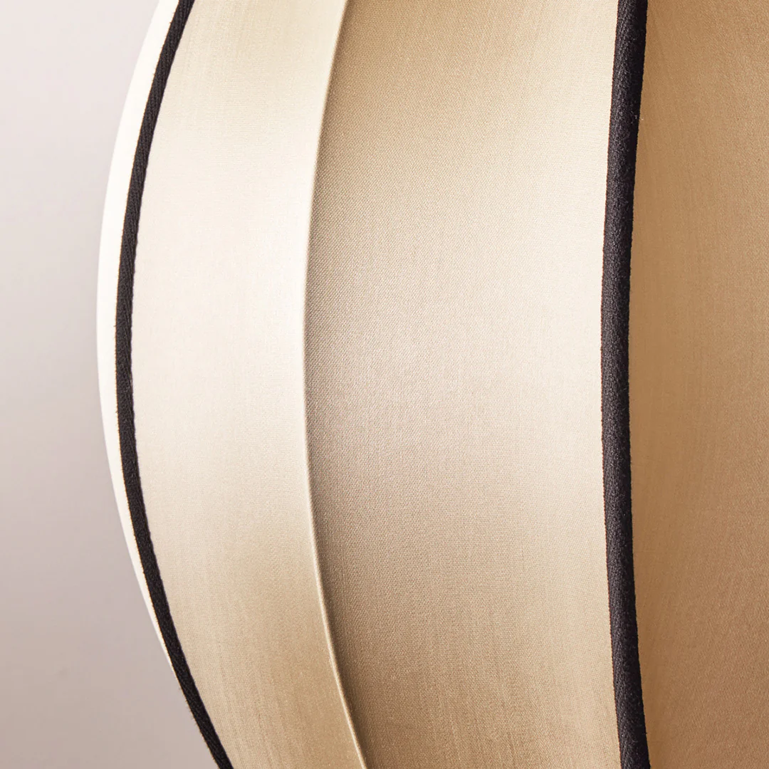 Small classic oval space pendant shade in taupe silk with black tape - Image 6