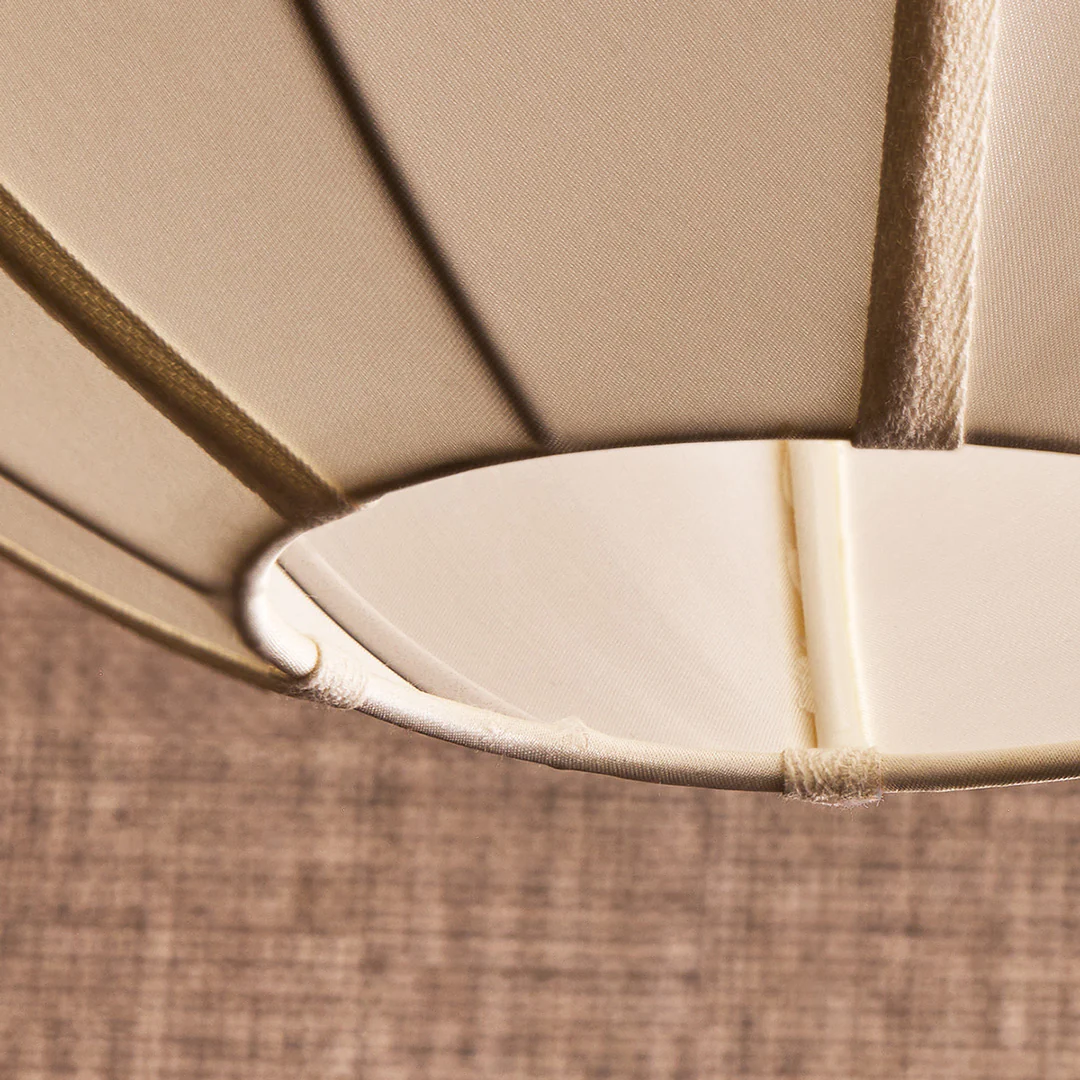 Small classic oval space pendant shade in white silk with white tape - Image 10