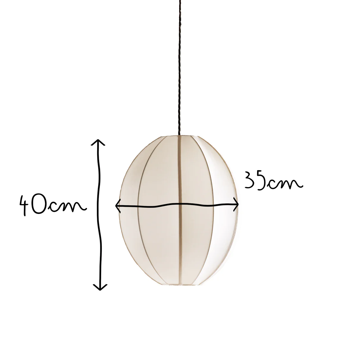 Small classic oval space pendant shade in white silk with white tape - Image 12