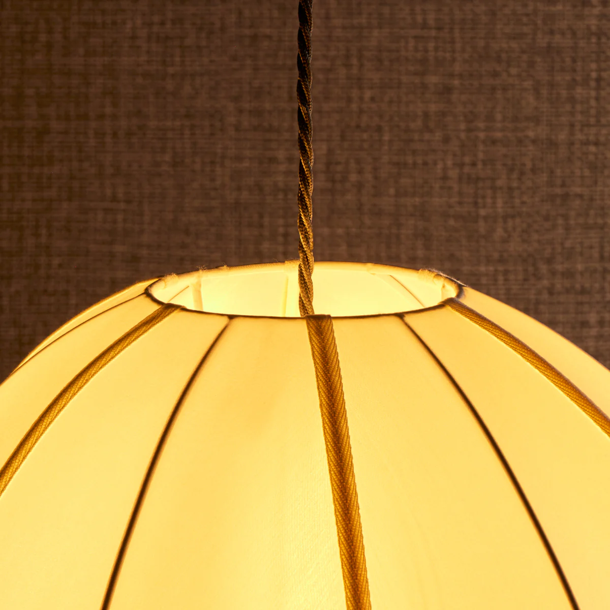 Small classic oval space pendant shade in white silk with white tape - Image 5