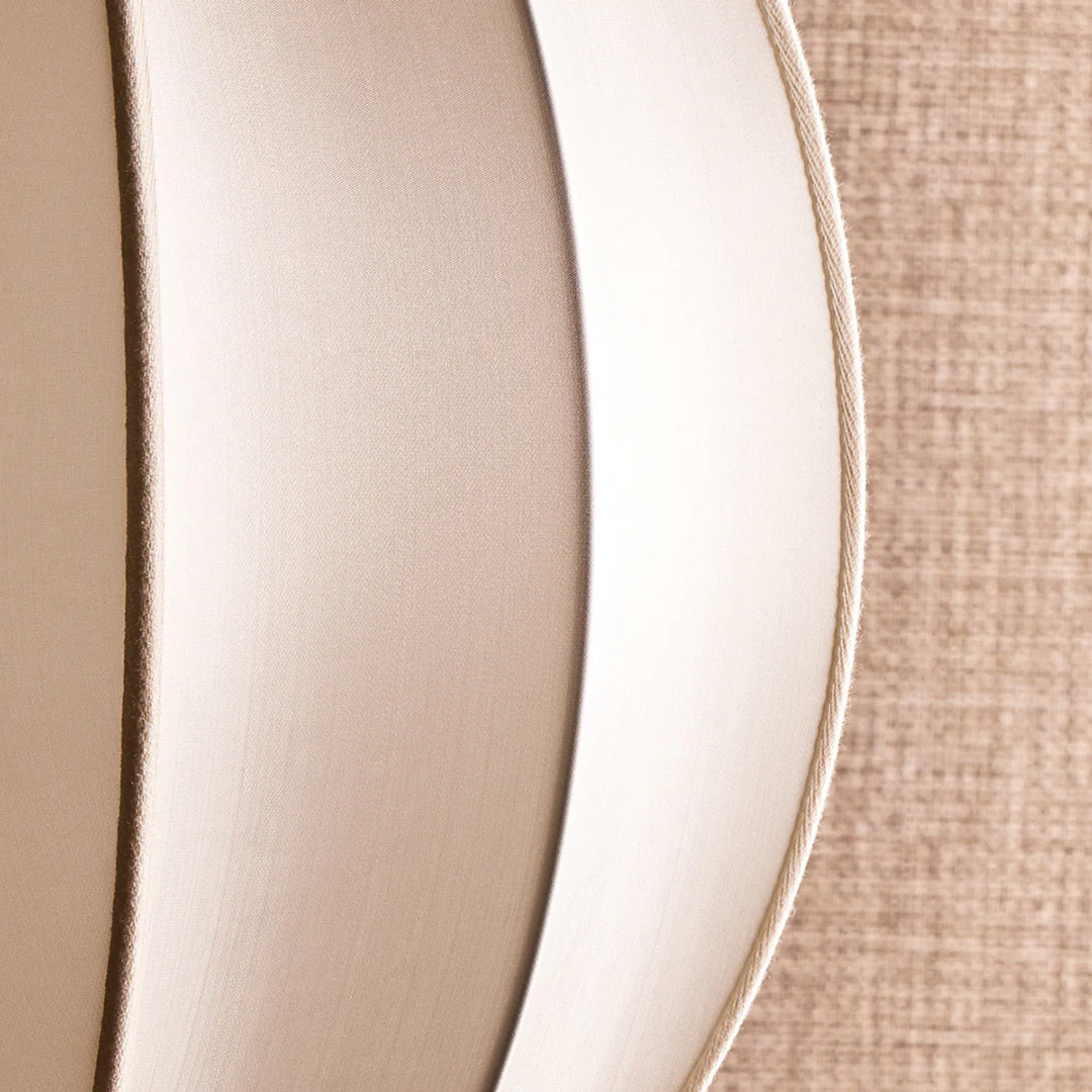 Small classic oval space pendant shade in white silk with white tape - Image 6