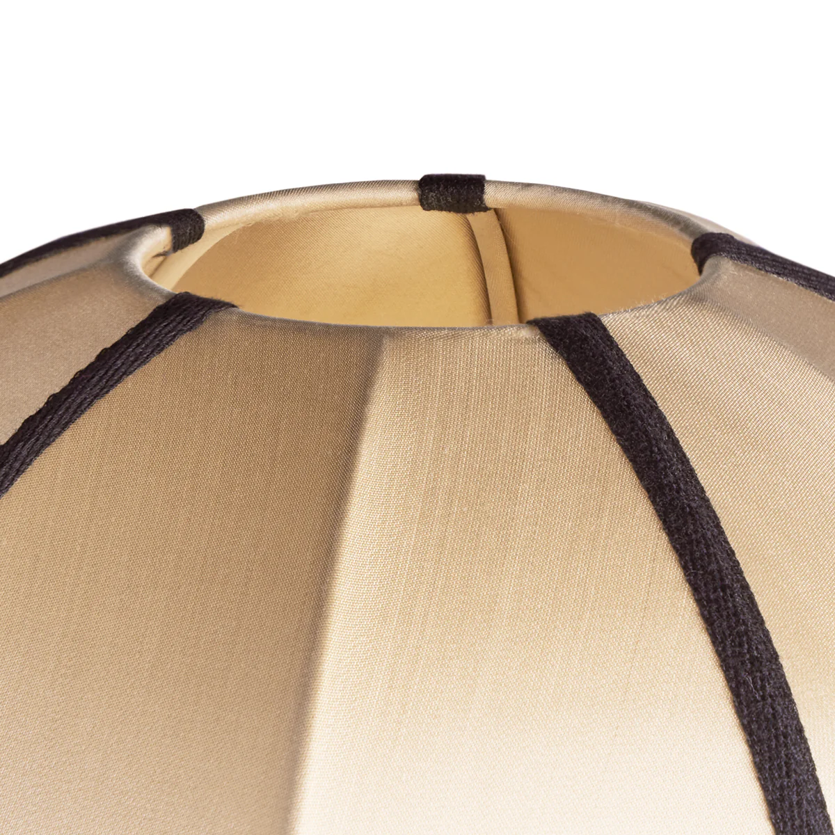 Small round space shade in taupe silk with black tape - Image 3