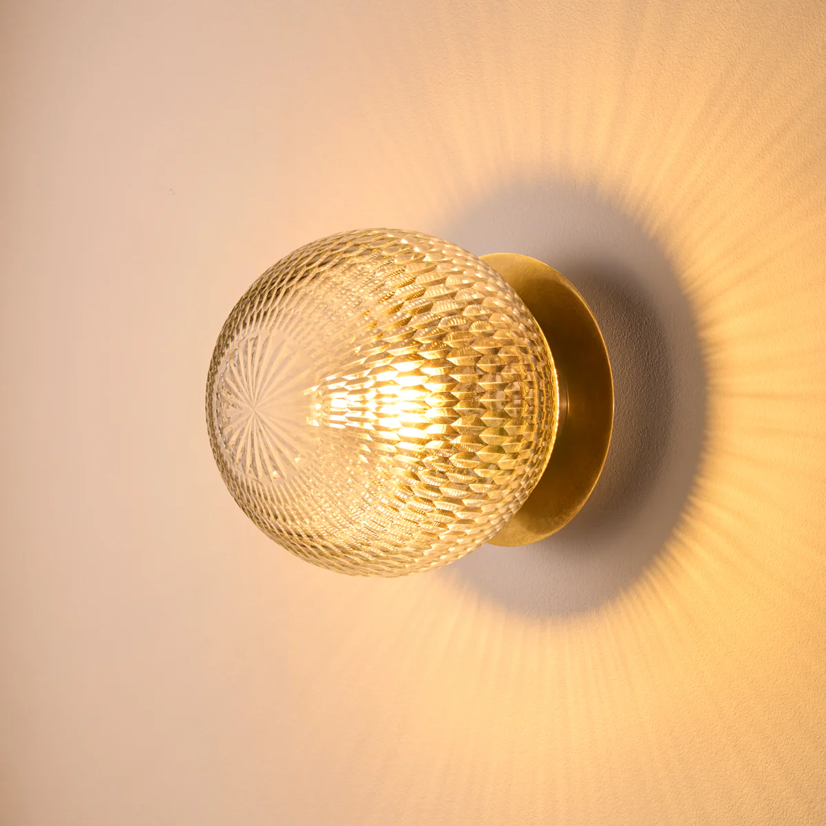 Smaller Burgh IP54 wall light in cut glass and brass - Image 3