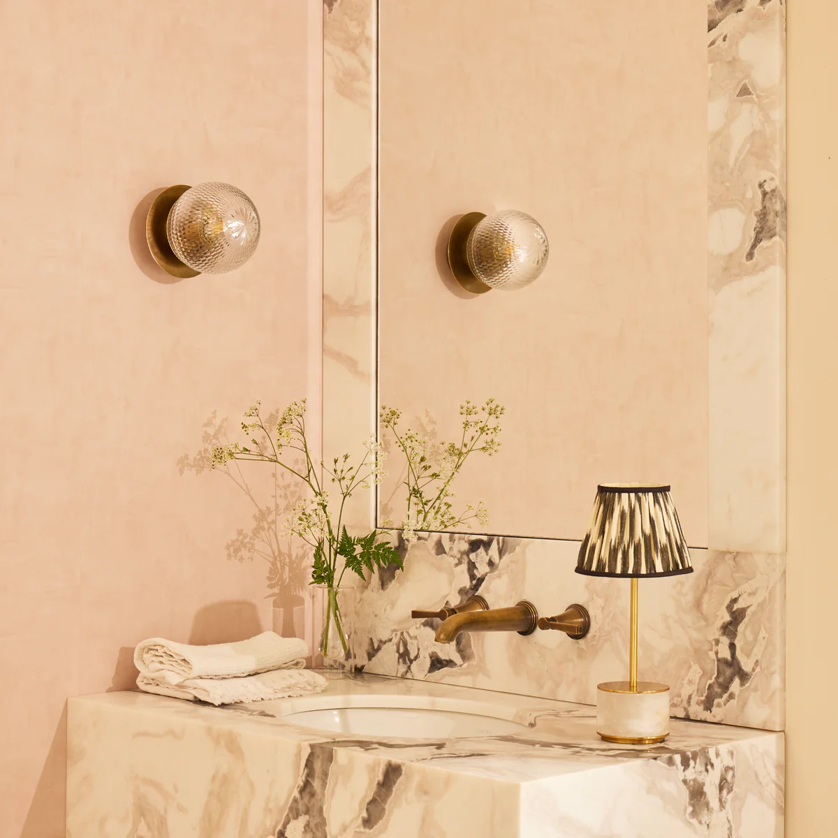 Smaller Burgh IP54 wall light in cut glass and brass - Image 6