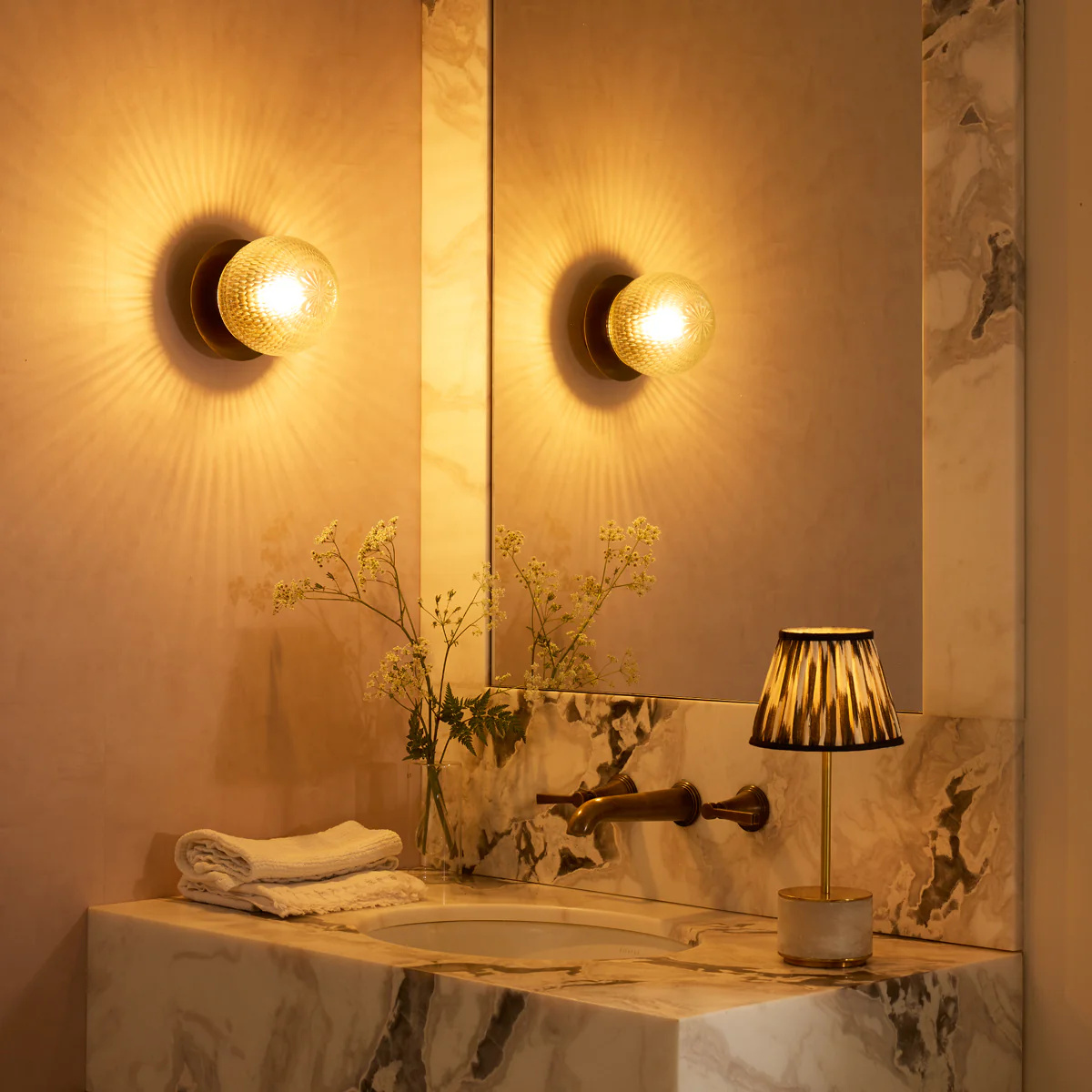 Smaller Burgh IP54 wall light in cut glass and brass - Image 7