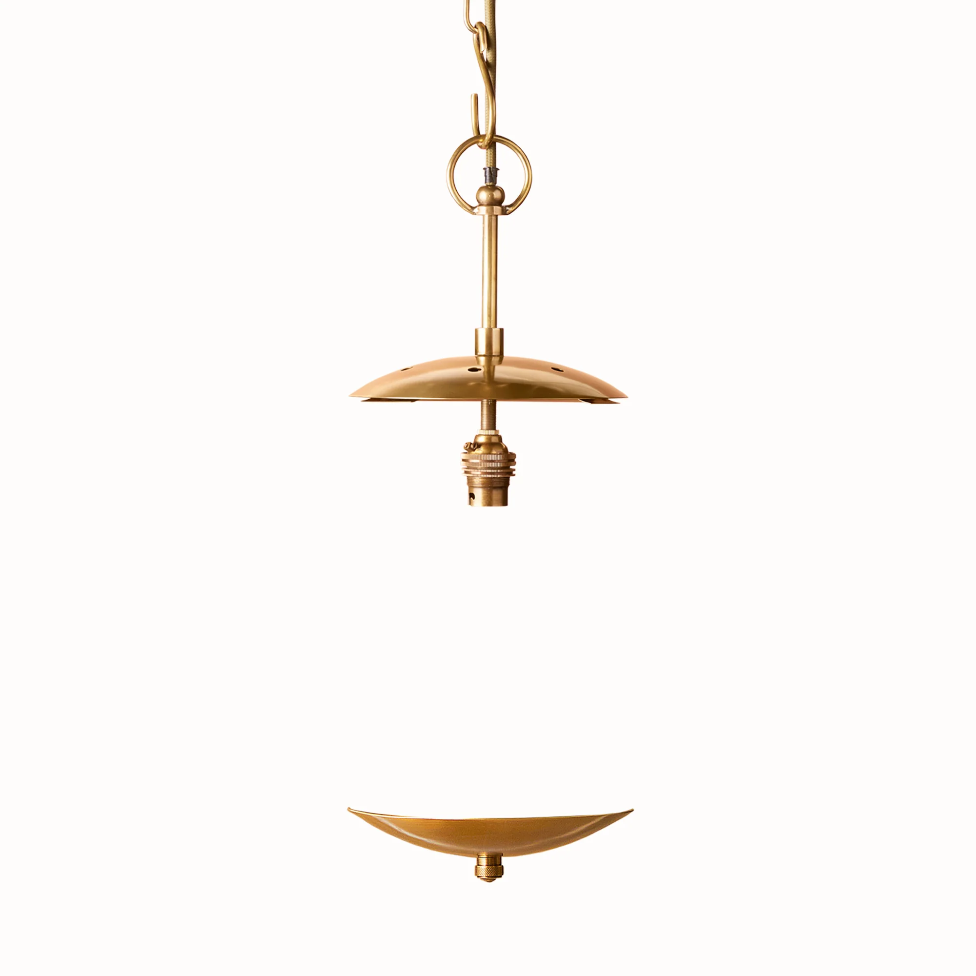 Smaller Holophane Pendant in antique brass and clear glass - Image 10