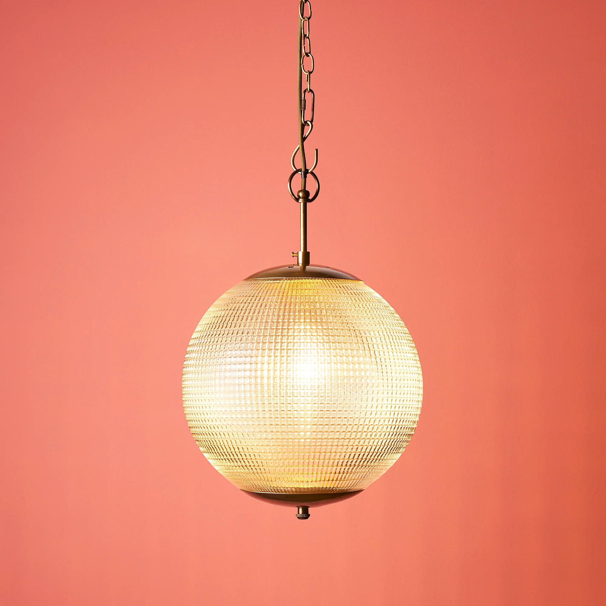 Smaller Holophane Pendant in antique brass and clear glass - Image 2