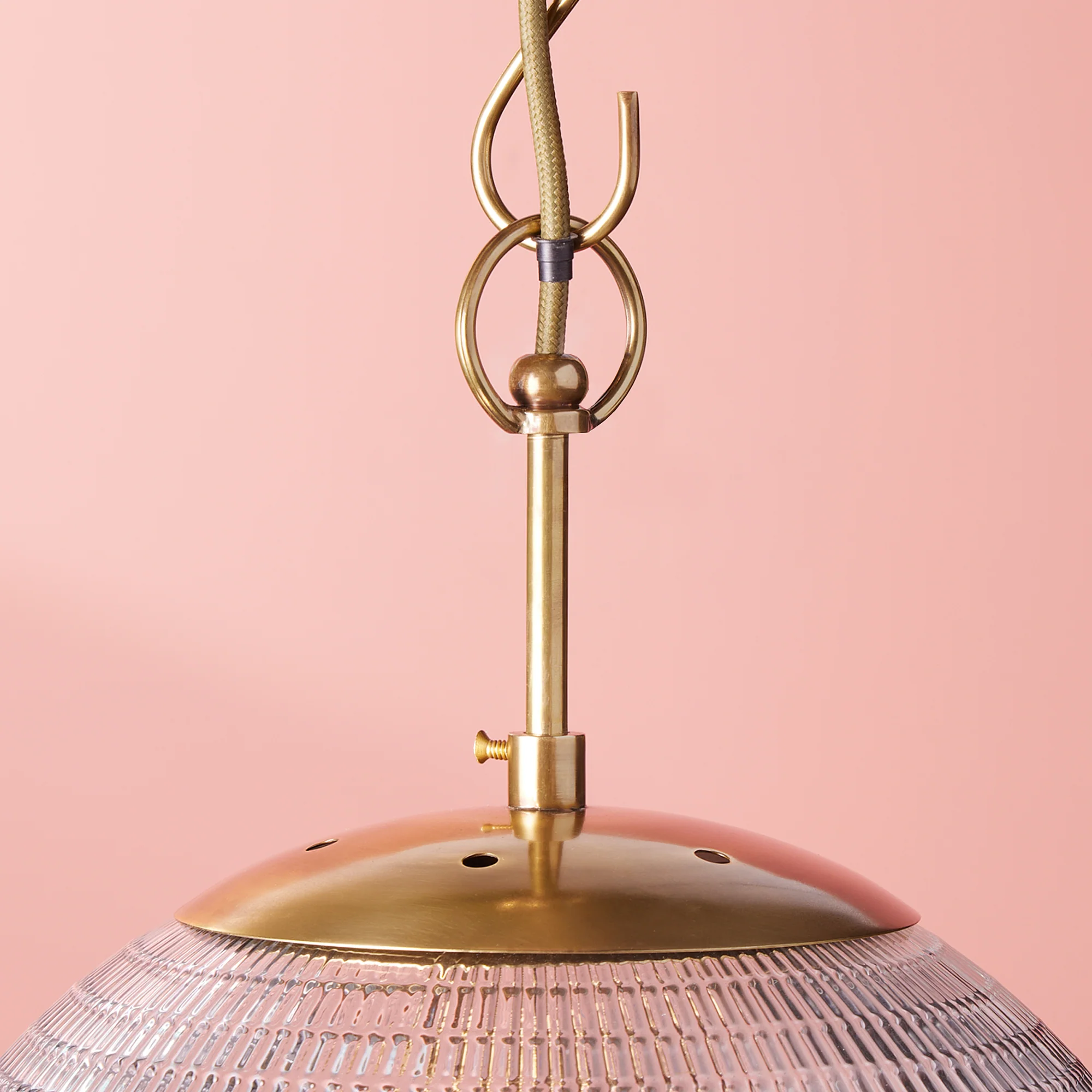 Smaller Holophane Pendant in antique brass and clear glass - Image 3