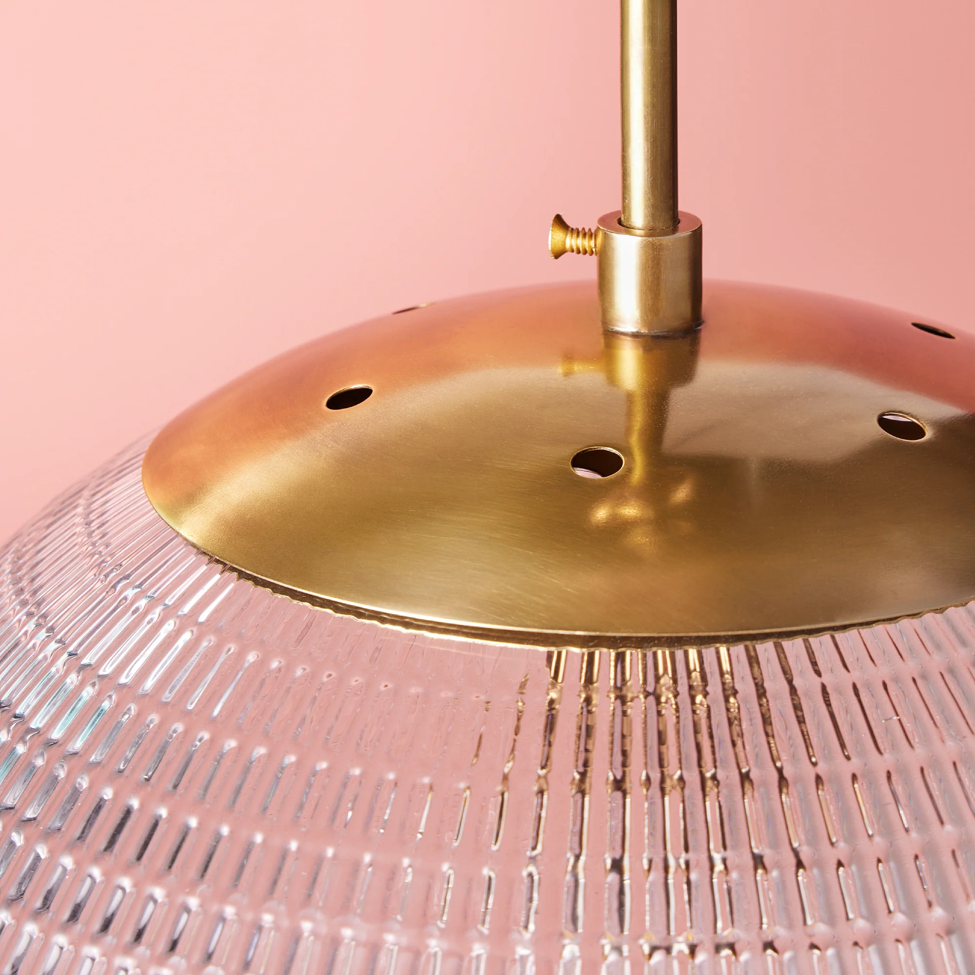 Smaller Holophane Pendant in antique brass and clear glass - Image 6