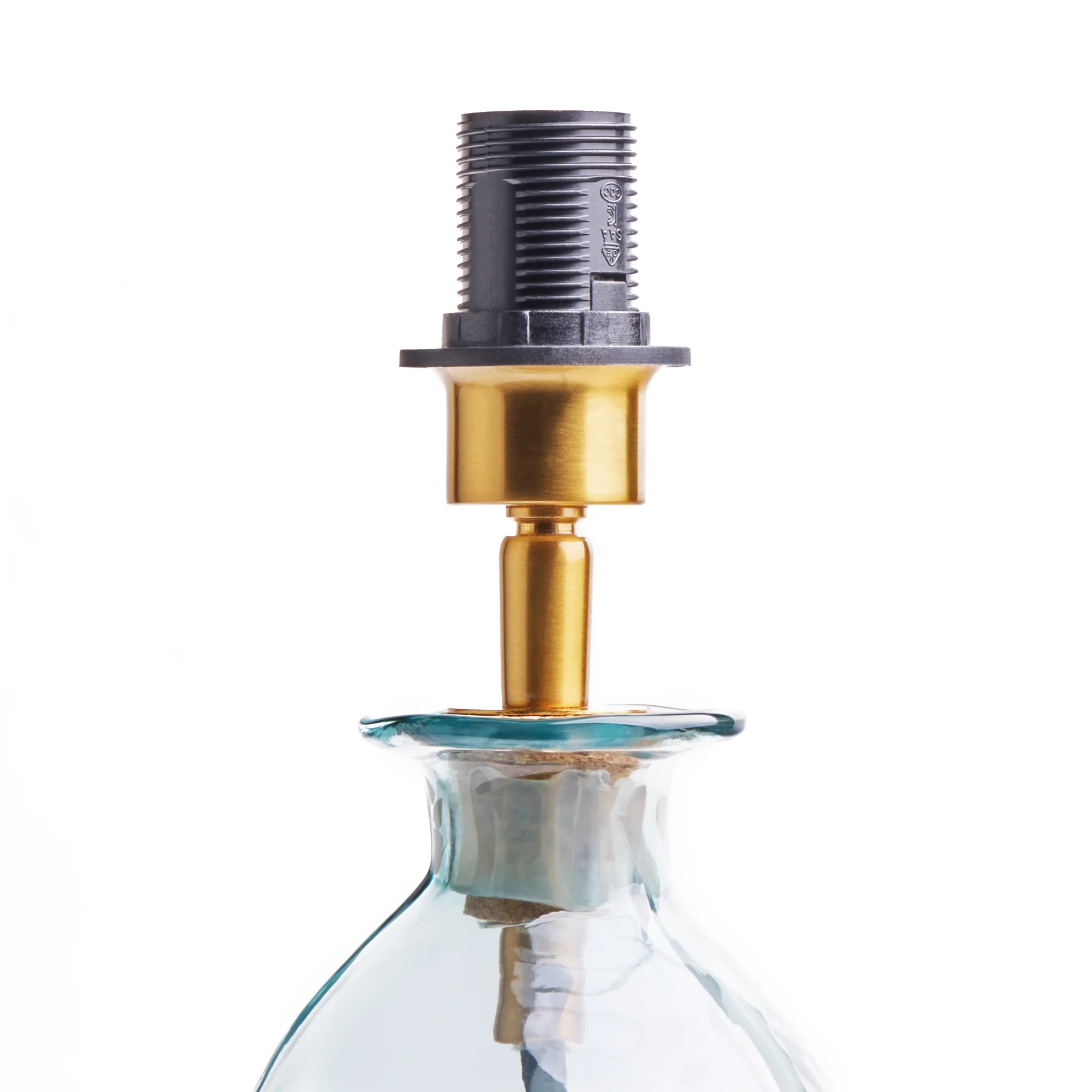 Smaller Wobble bottle table lamp in blue hammered glass - Image 3