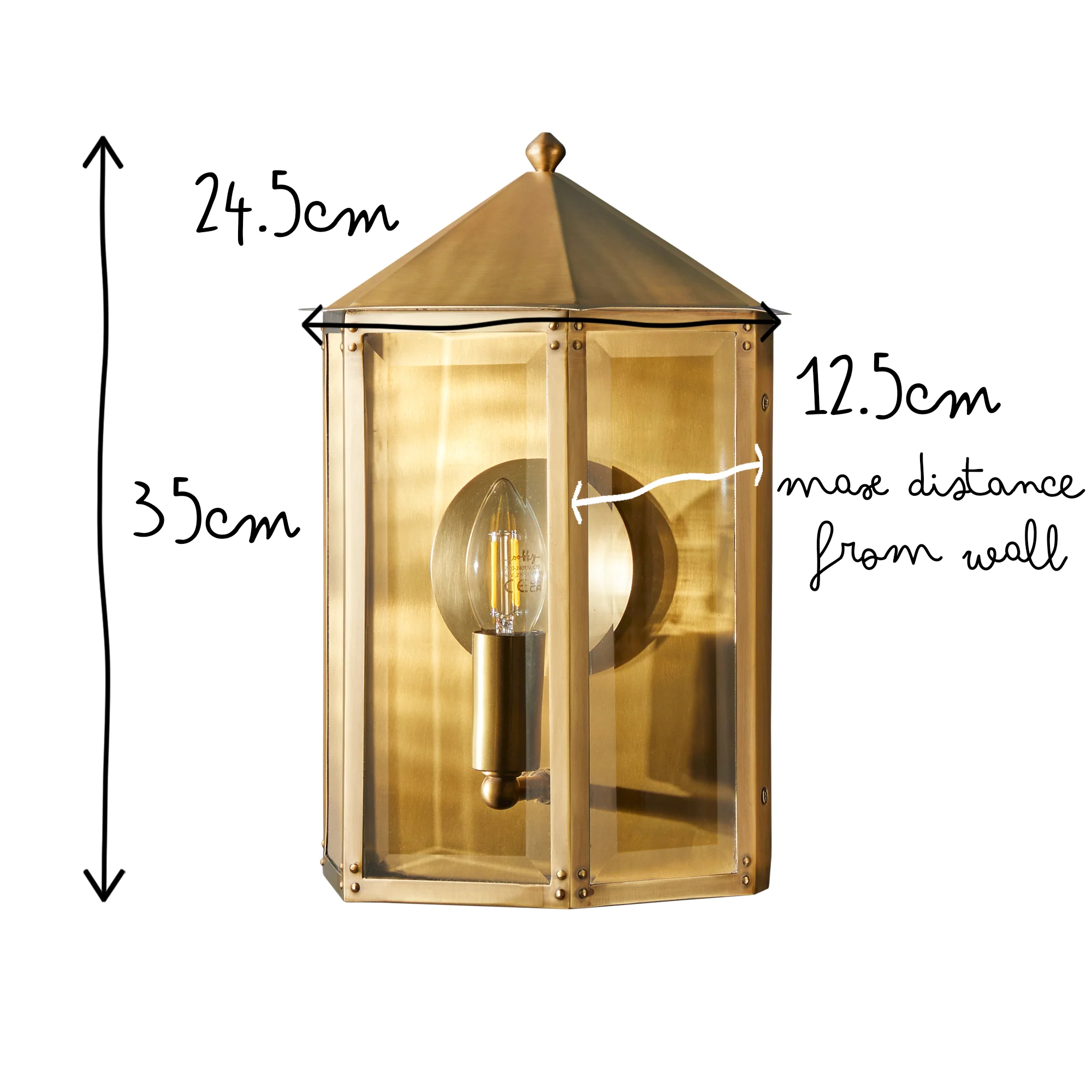 St Ives IP44 exterior wall light with brass reflector in antique brass - Image 13