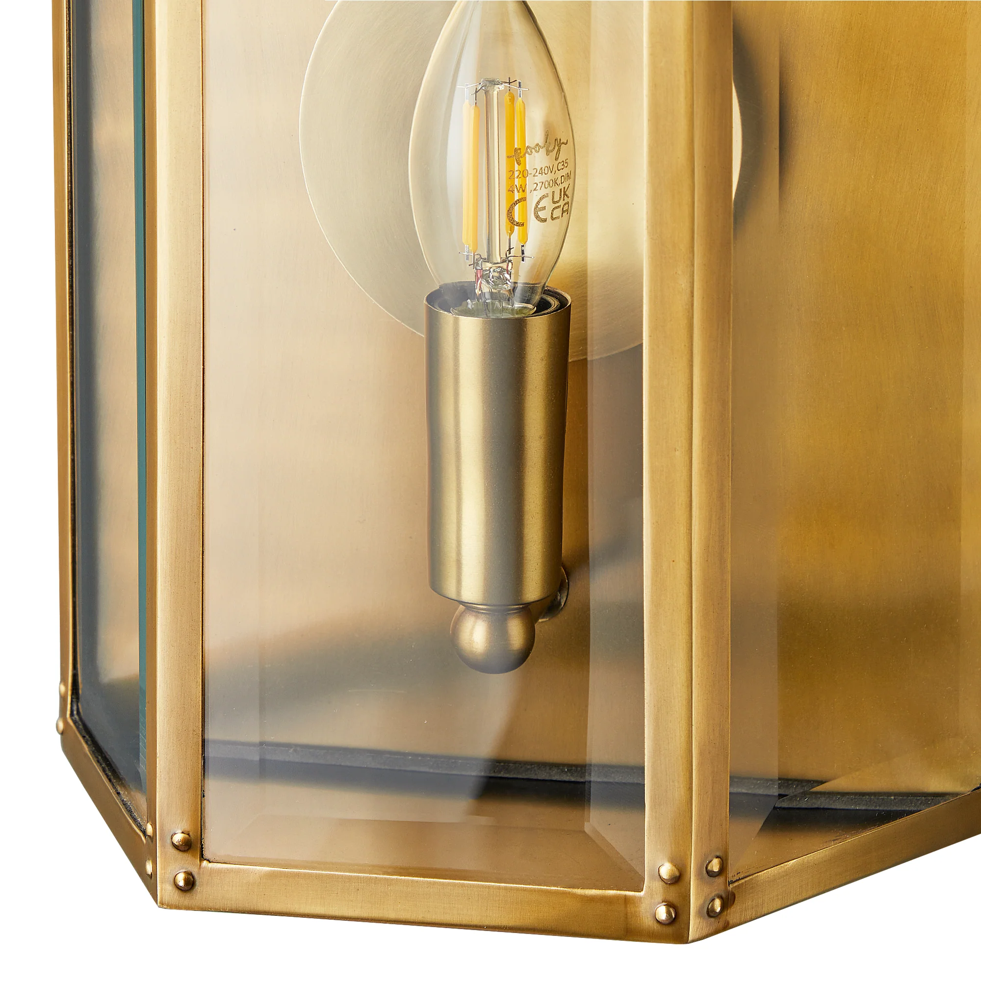 St Ives IP44 exterior wall light with brass reflector in antique brass - Image 5