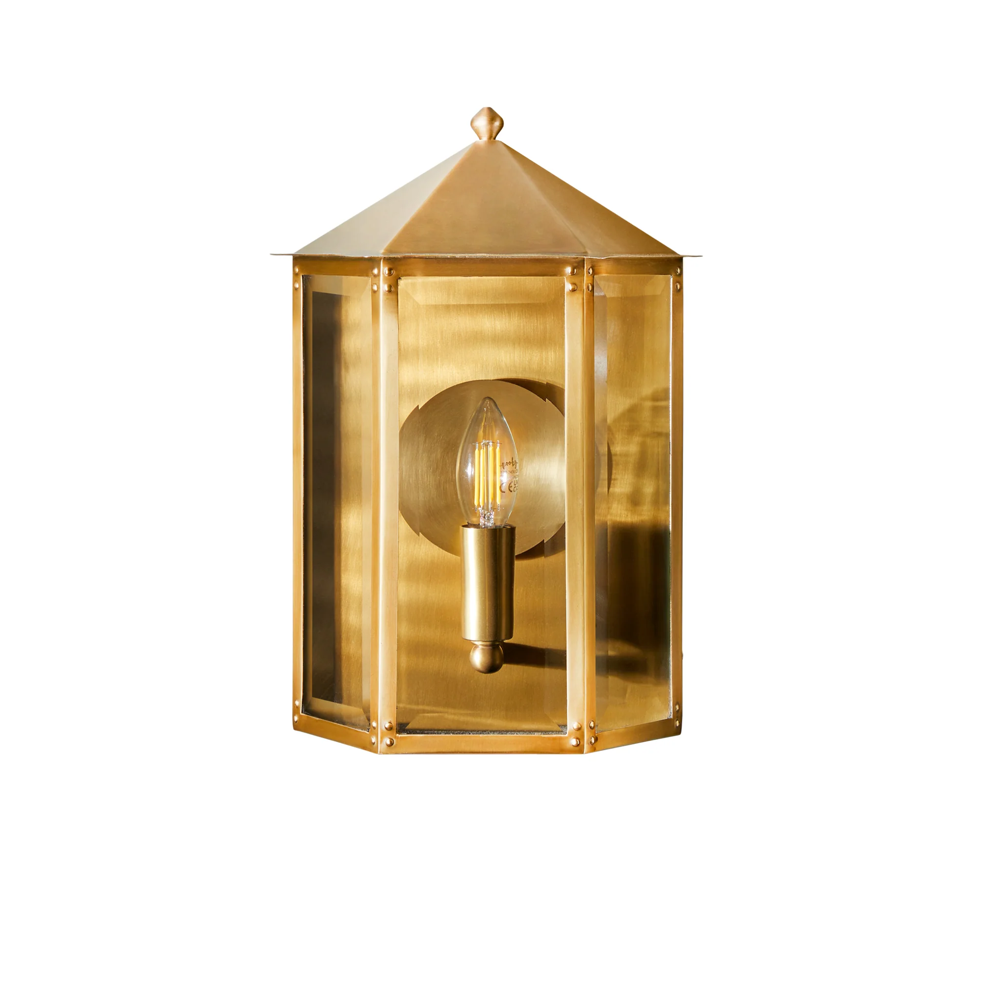 St Ives IP44 exterior wall light with brass reflector in antique brass - Image 8