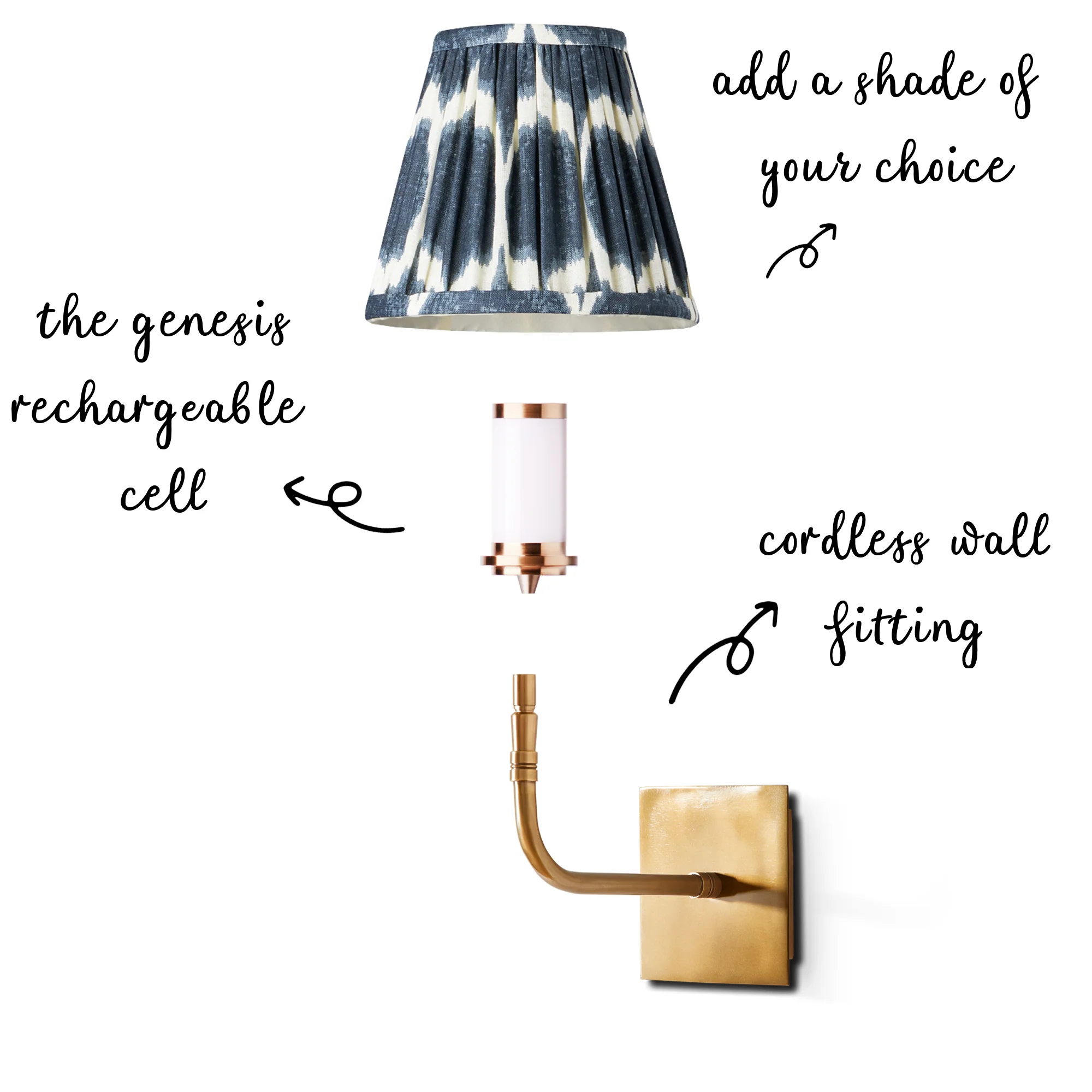 Stevie rechargeable wall fitting in antique brass - Image 2