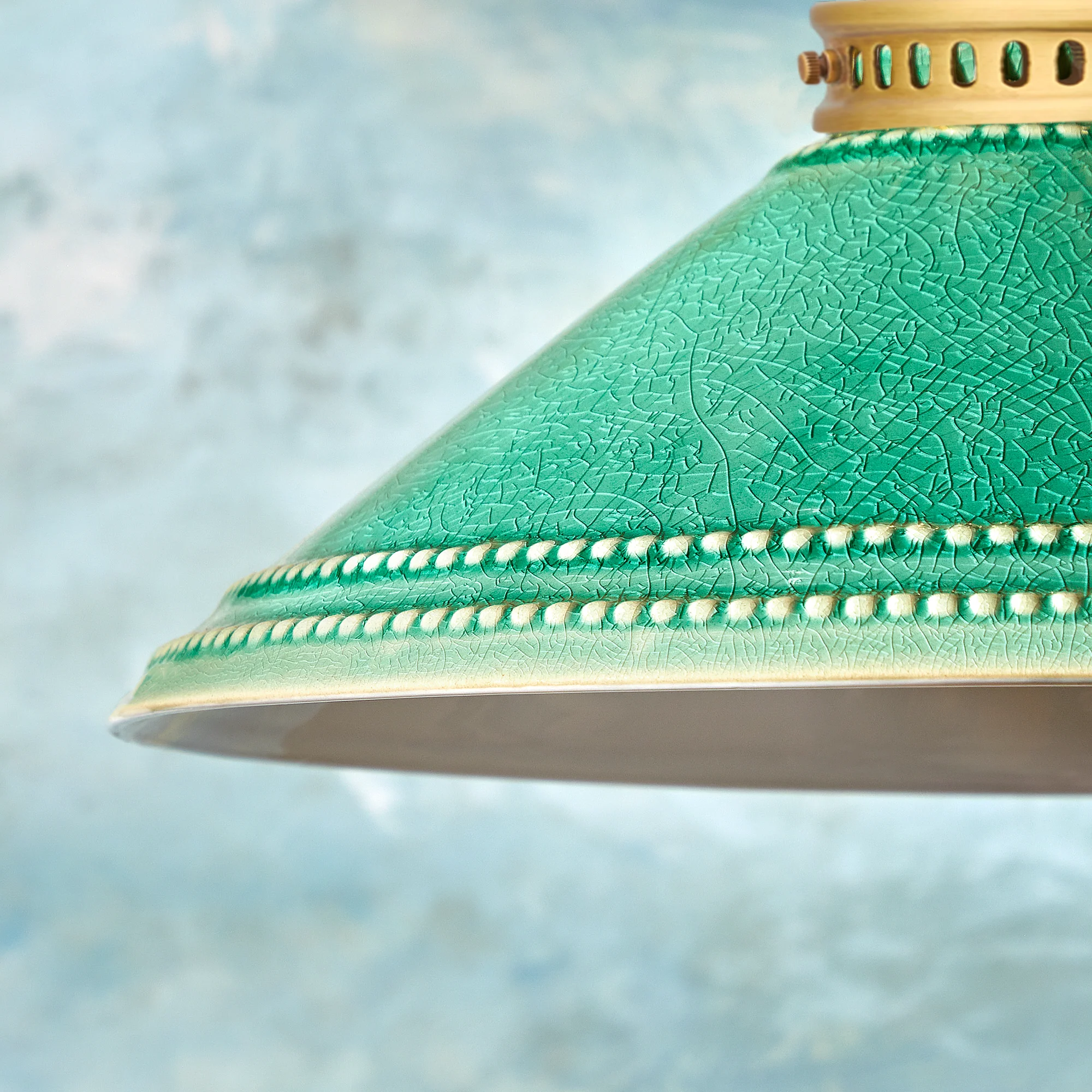Ted ceramic shade in bottle green with stone interior - Image 3