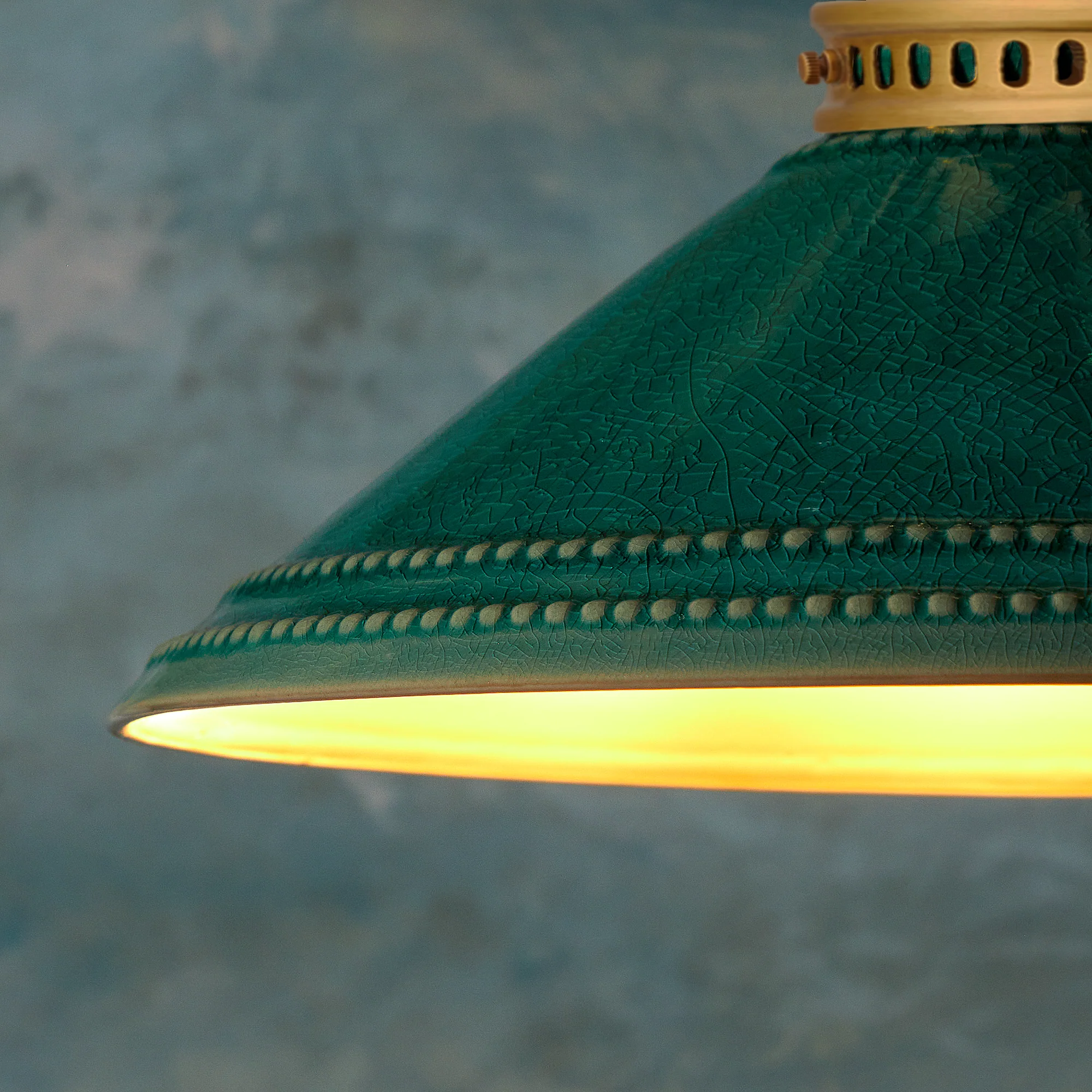 Ted ceramic shade in bottle green with stone interior - Image 4