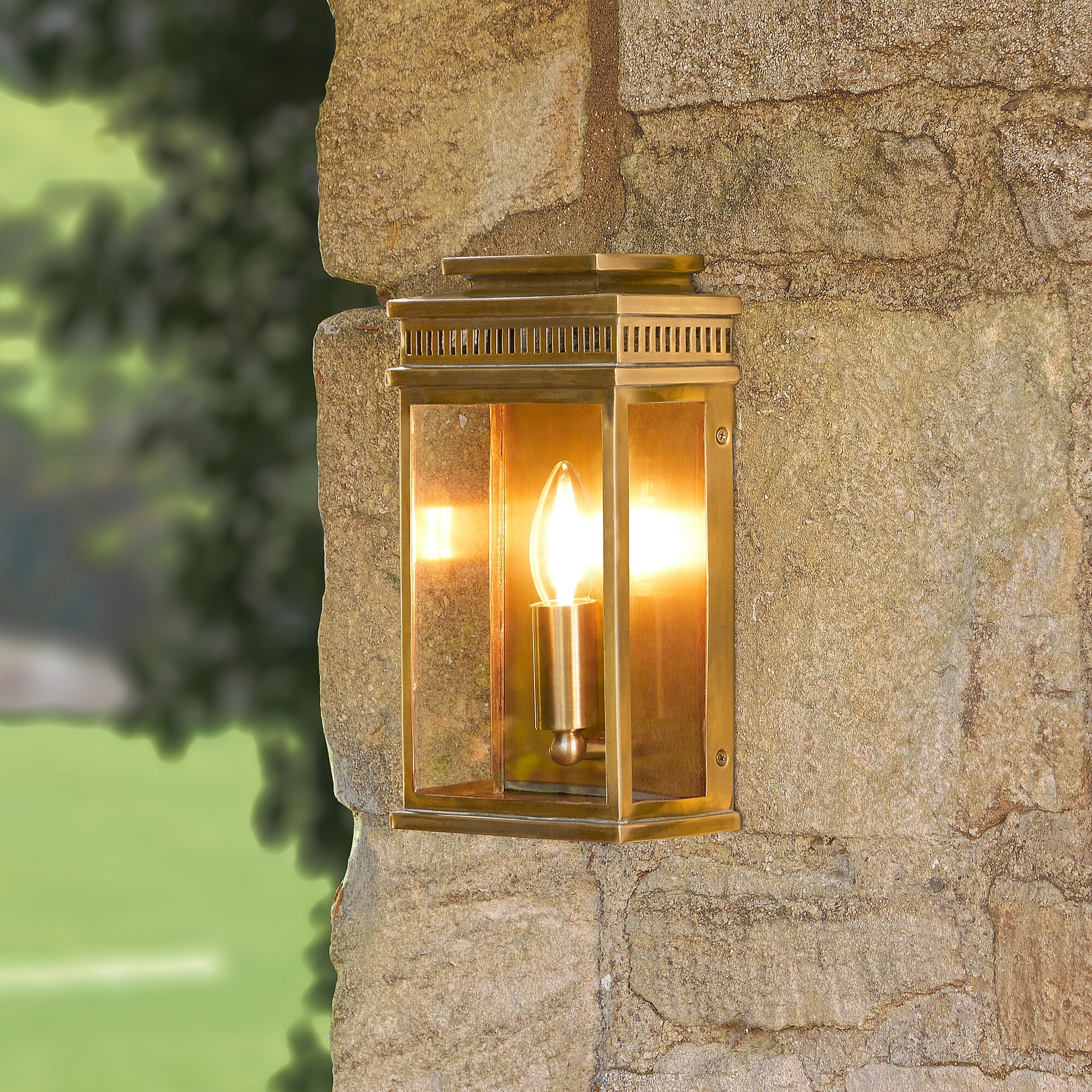 Tenby exterior IP44 wall light in antiqued brass - Image 3
