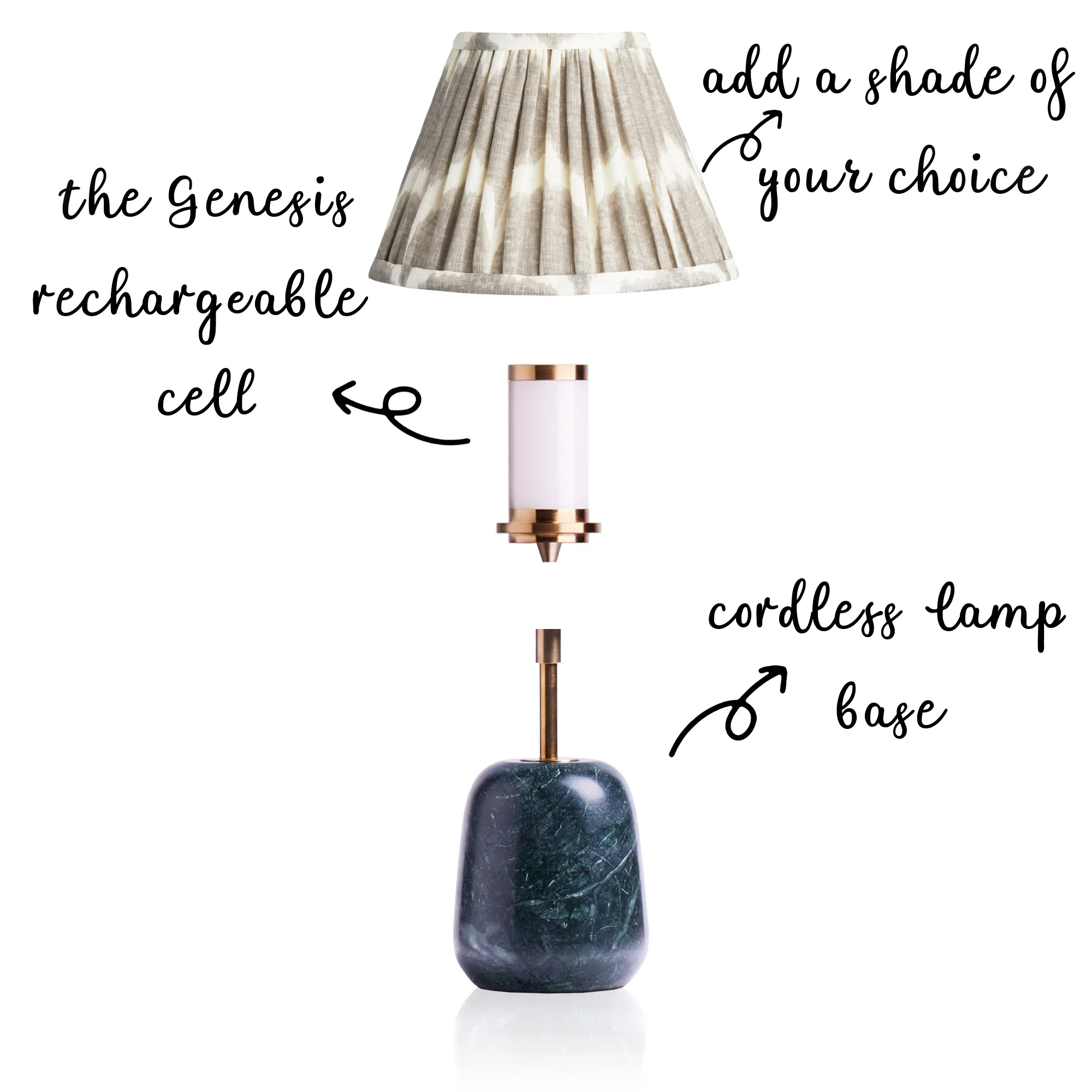Thimble rechargeable table lamp in green marble - Image 3