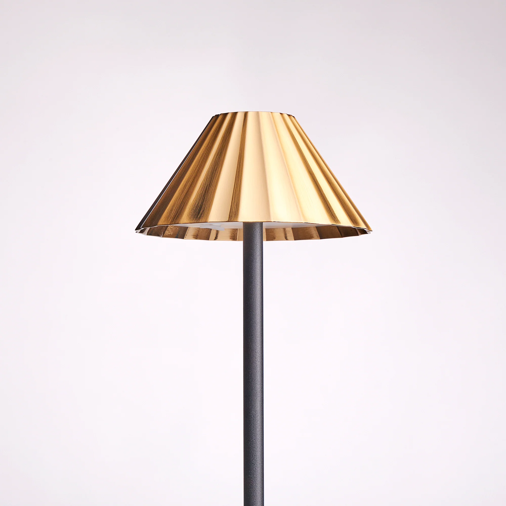 Twinky rechargeable floor lamp in black with a brass hood - Image 4