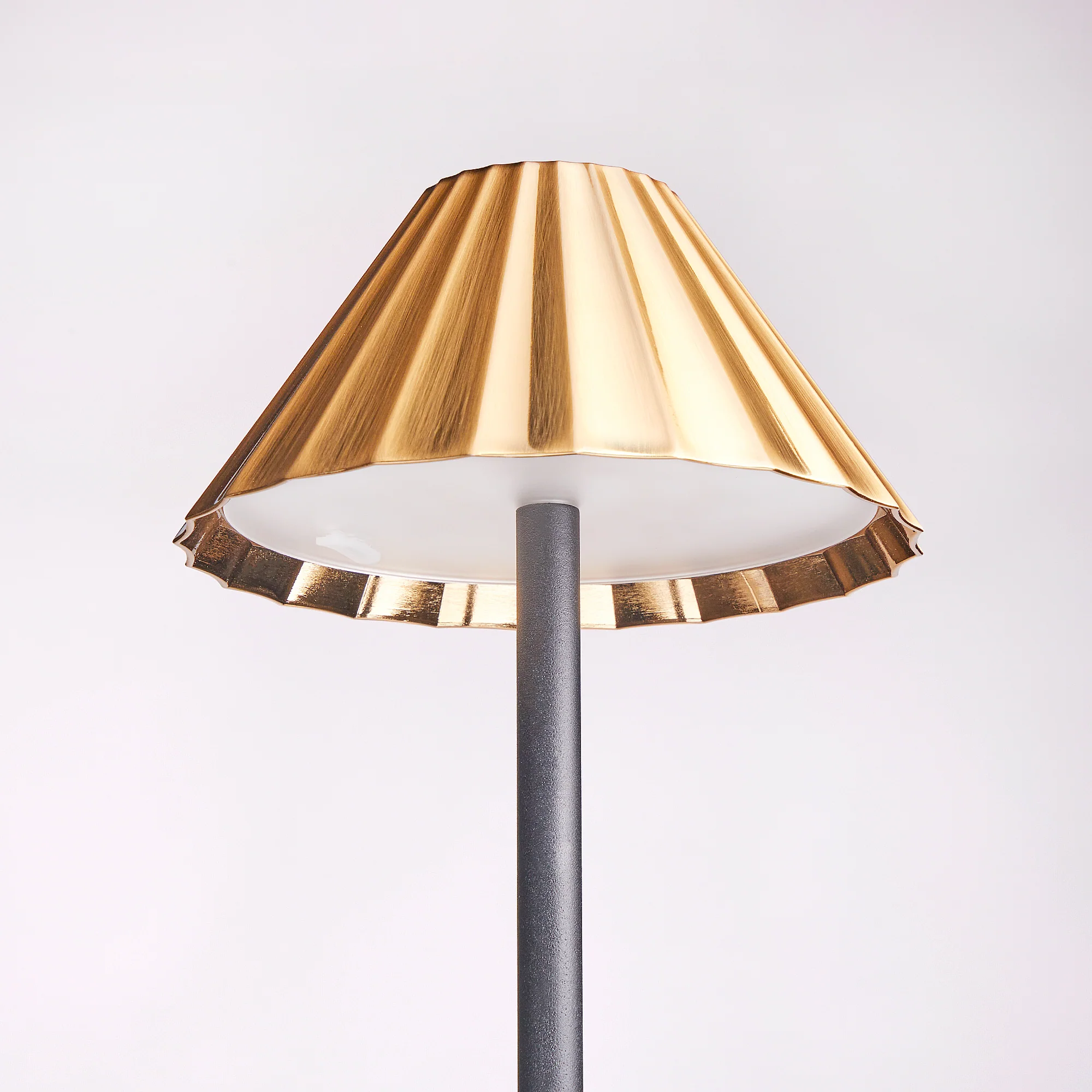 Twinky rechargeable floor lamp in black with a brass hood - Image 5