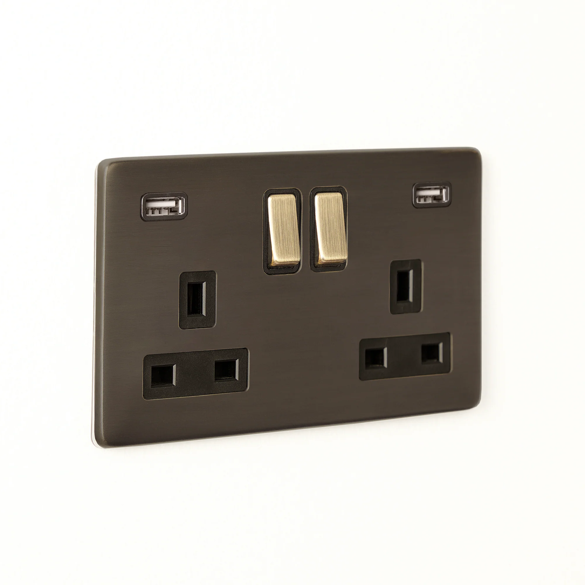 Two gang Florence switched SP socket with dual USB outlet in bronze - Image 3