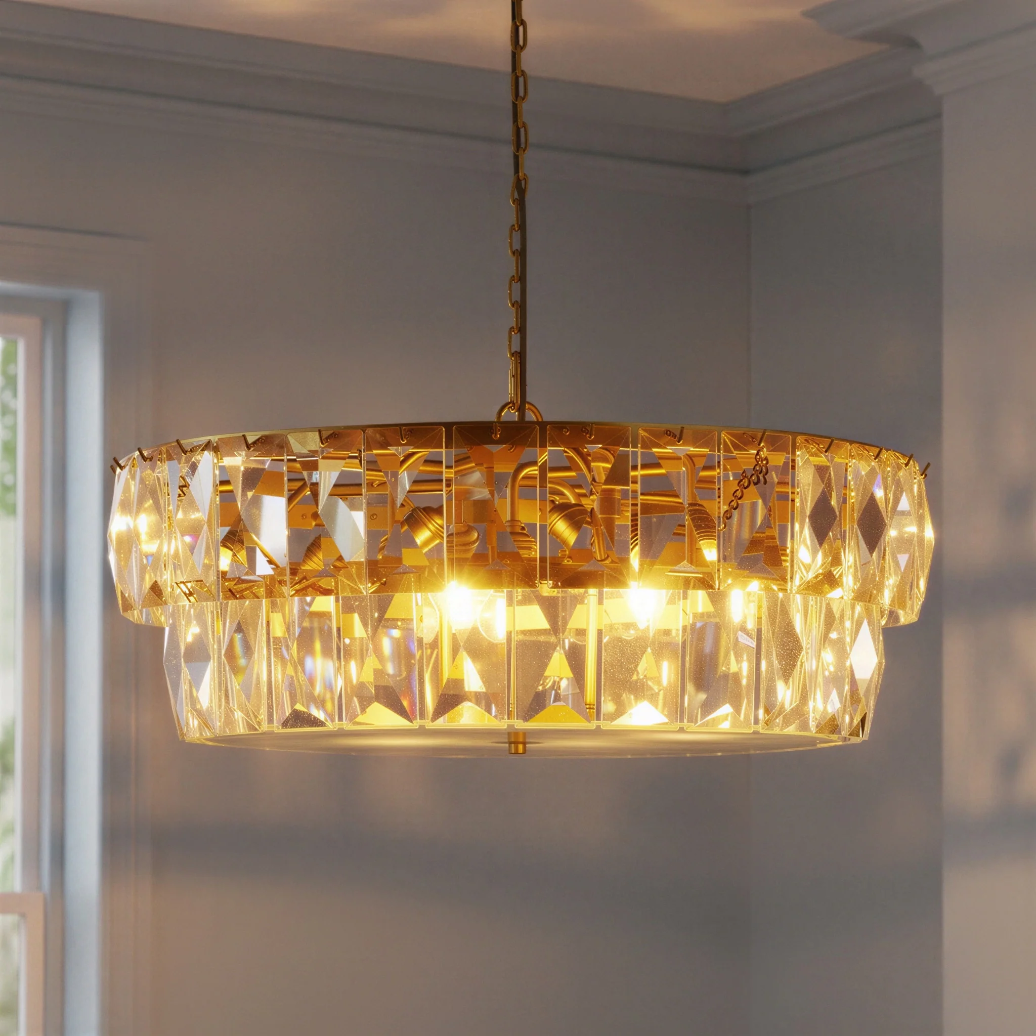Two tiered Conchita chandelier in prismatic glass and brass - Image 2