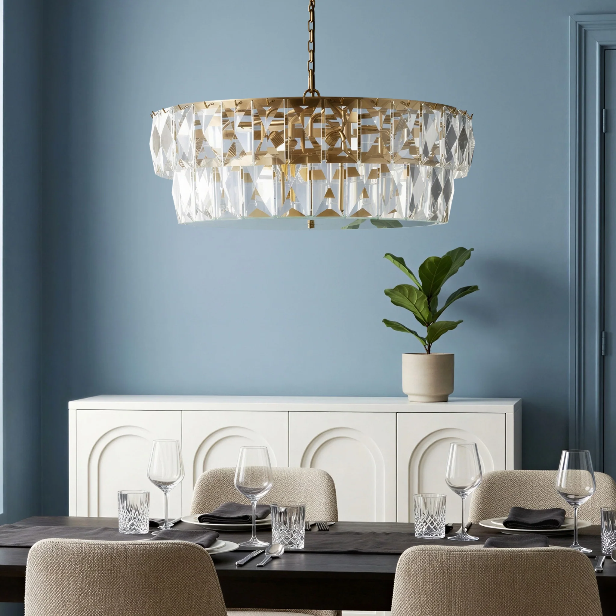 Two tiered Conchita chandelier in prismatic glass and brass - Image 3