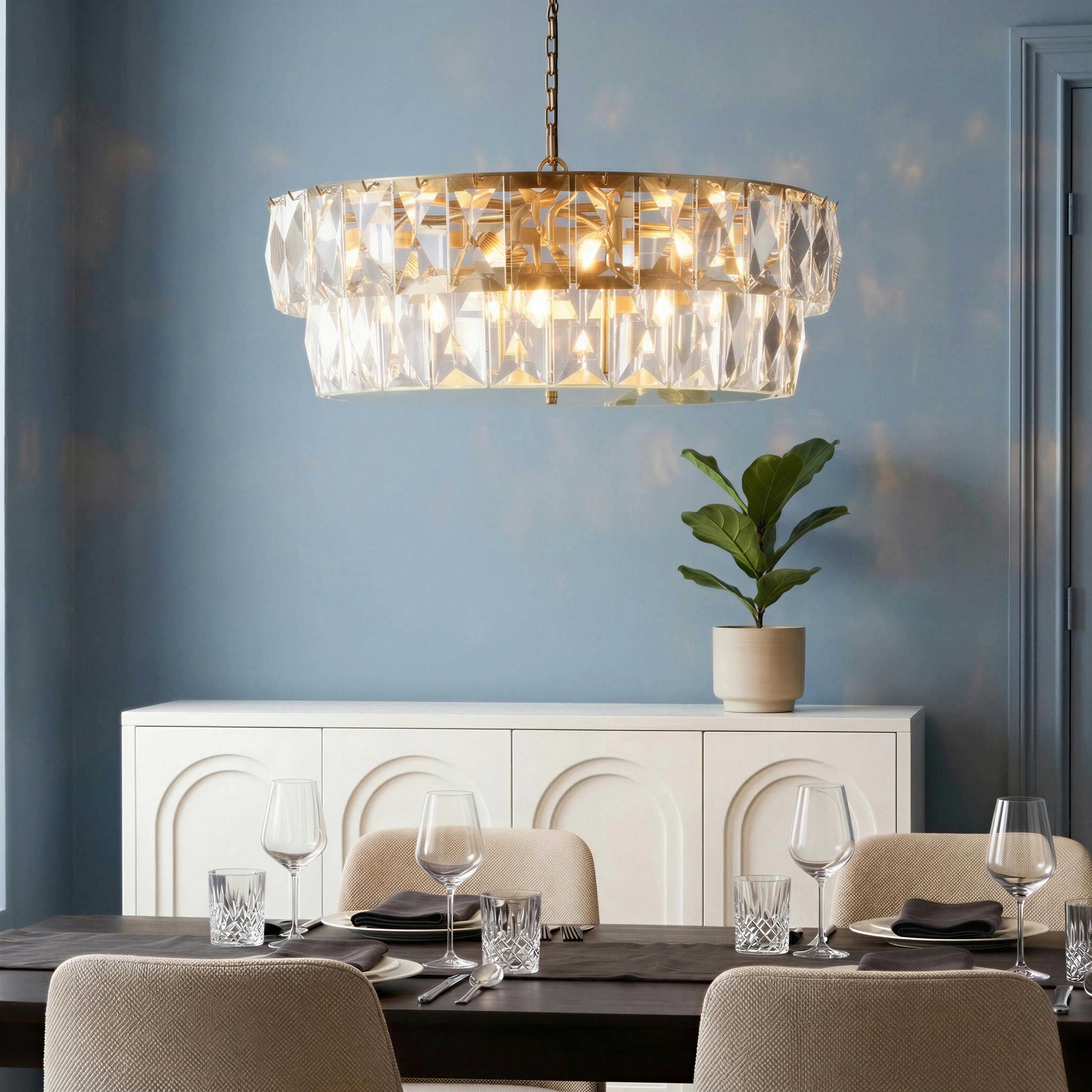 Two tiered Conchita chandelier in prismatic glass and brass - Image 4