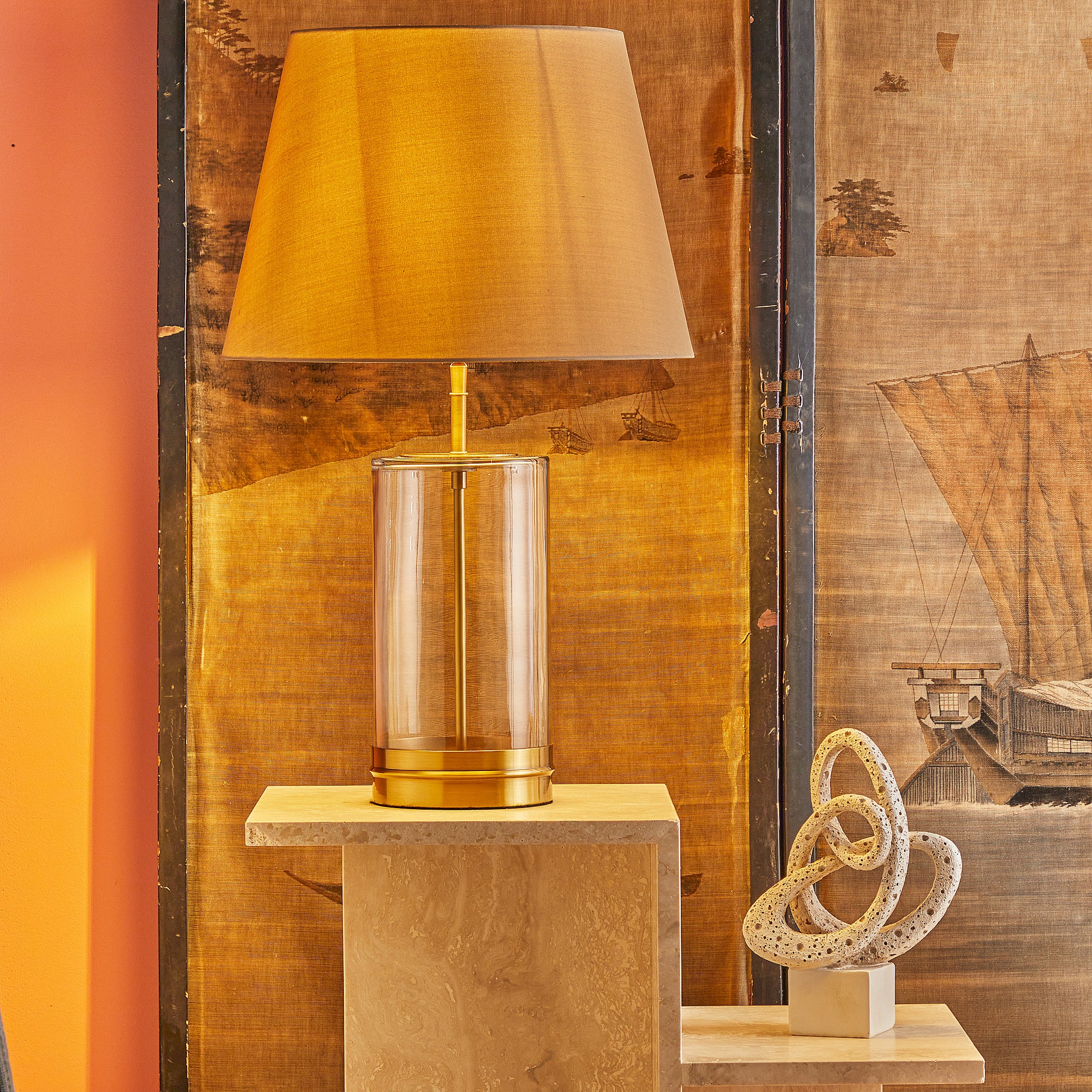 Wisteria rechargeable table lamp in glass finished in antique brass - Image 2