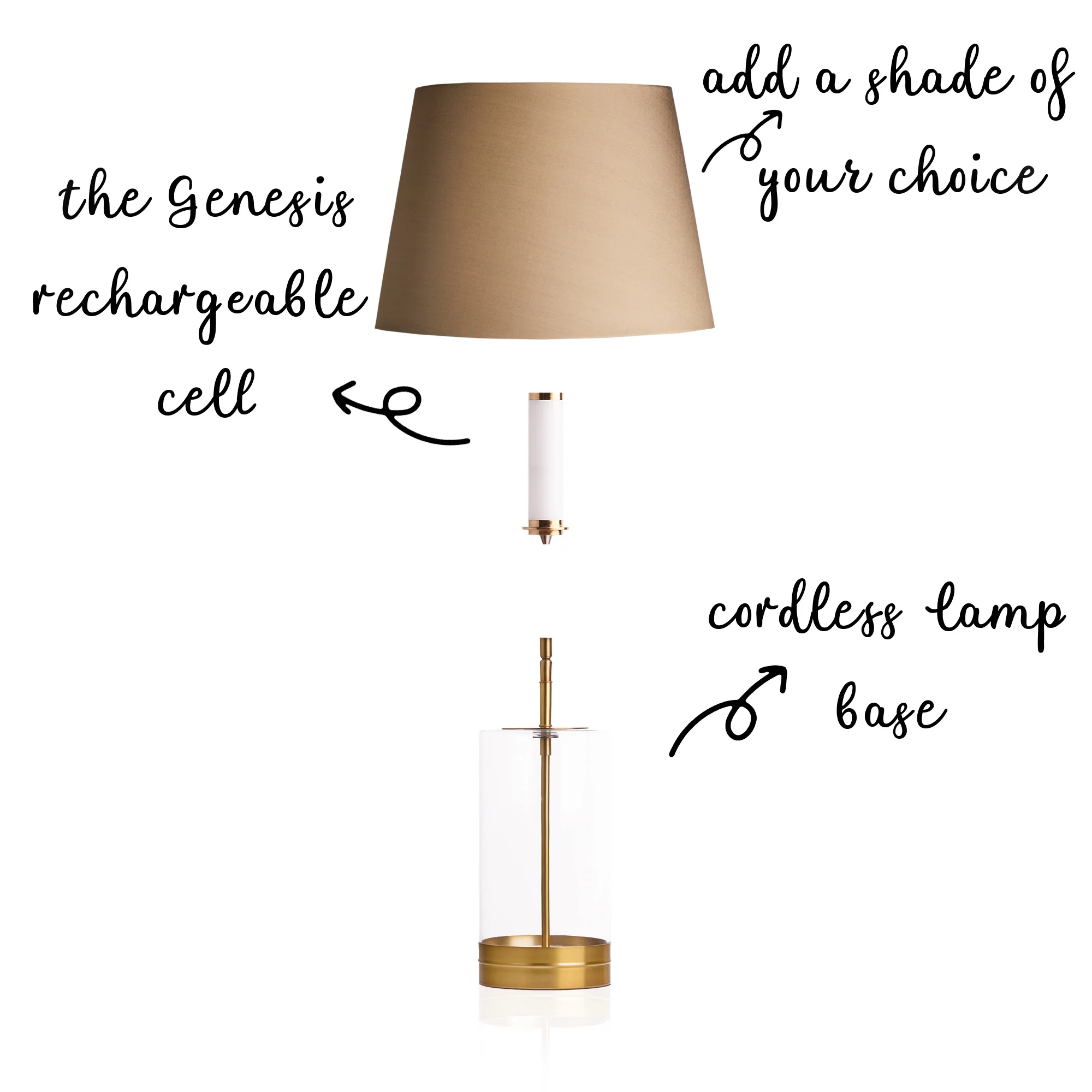 Wisteria rechargeable table lamp in glass finished in antique brass - Image 3