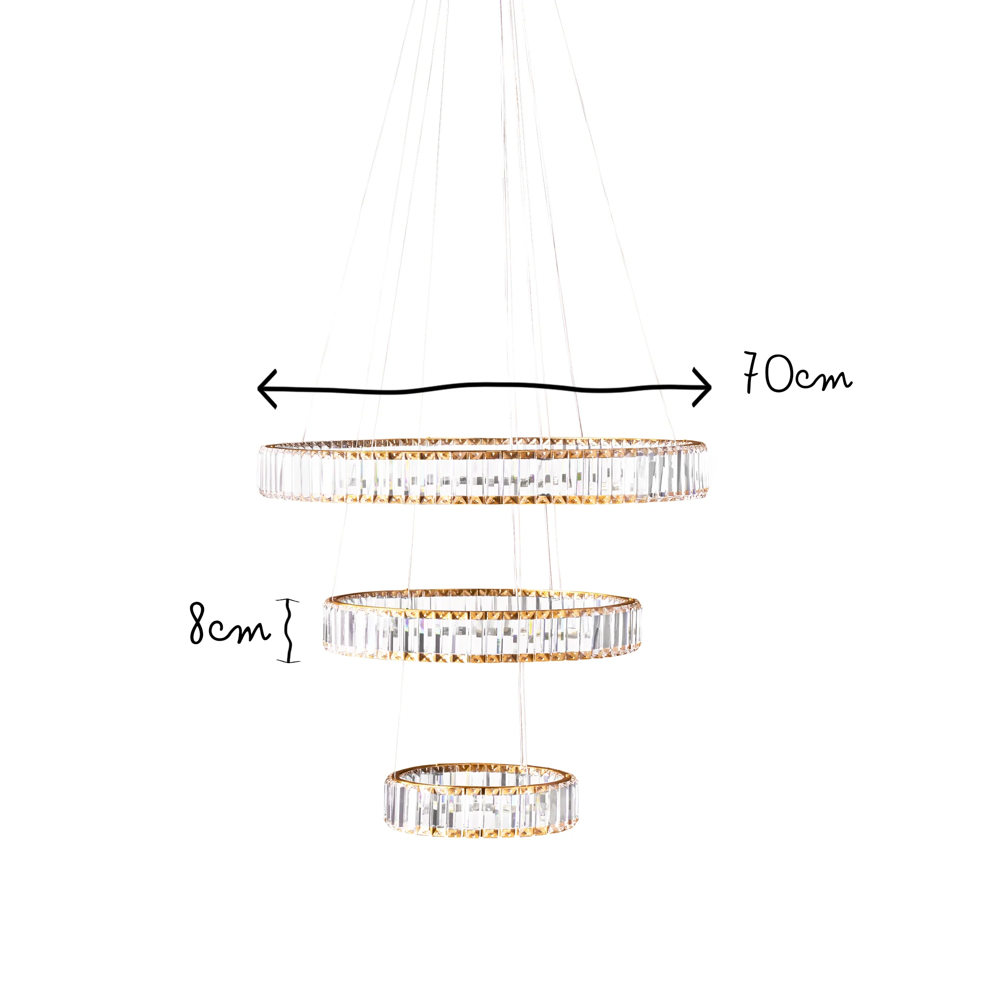 Wonderella 3 ring chandelier in clear glass and brass - Image 12